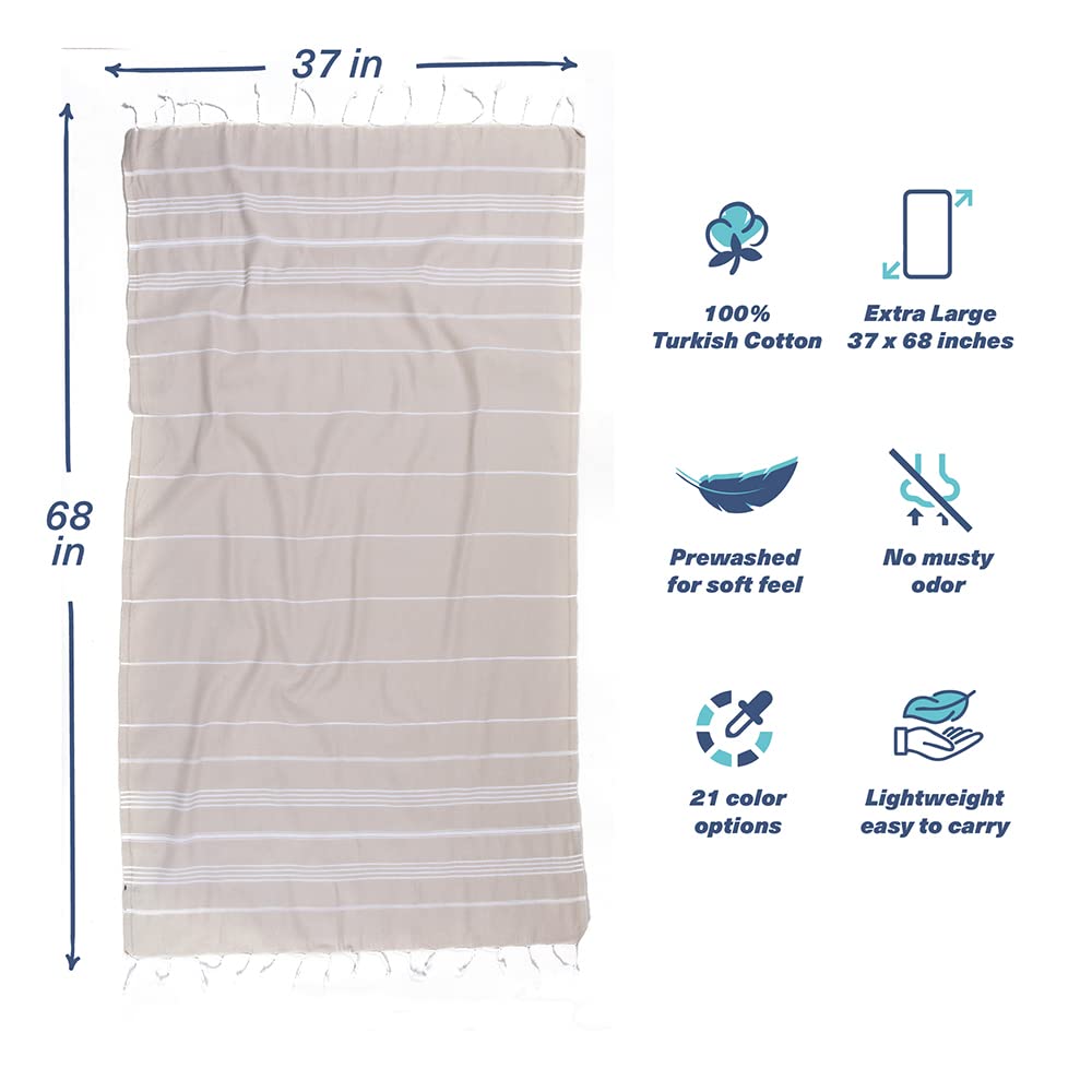 Turkish Beach Towel - Oversized 37x68, Quick-Dry & Sand-Free - Perfect for Pool, Beach & Travel (Beige)