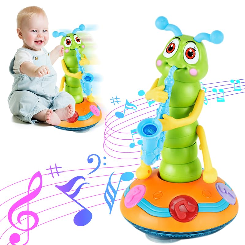 Electric Caterpillar Saxophone Toy for Kids - LED Light Up Dancing Musical Instrument, Sensory Learning Toy for Toddlers Boys & Girls (Battery Not Included, Blue) - Perfect for Birthday Gifts, Early Education & Interactive Playtime