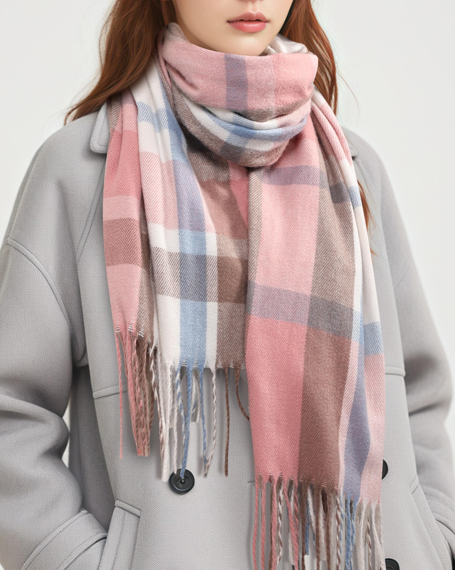 Luxury Cashmere Winter Scarves for Women - Soft Plaid Long Blanket Scarf (79