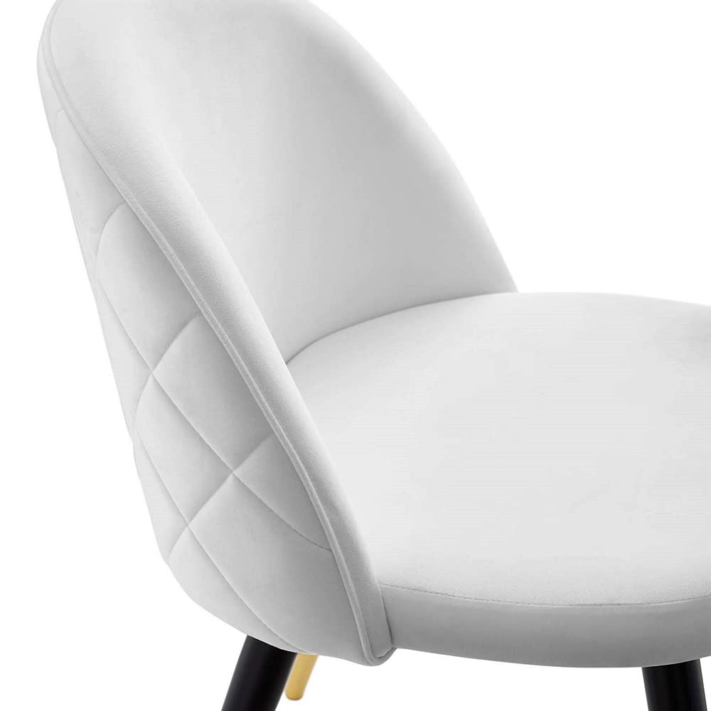 Modway Cordial Performance Velvet Dining Chairs - Set of 2 White Upholstered Accent Chairs for Kitchen, Dining Room & Home Decor