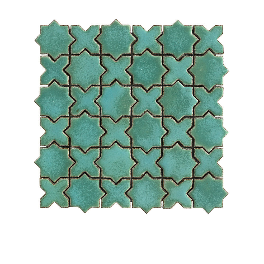 Handmade San Miguel Blue 50x50 Star & Cross Gloss Mosaic Tile - Perfect for Kitchen Backsplash, Bathroom Walls & Mediterranean Style Home Decor