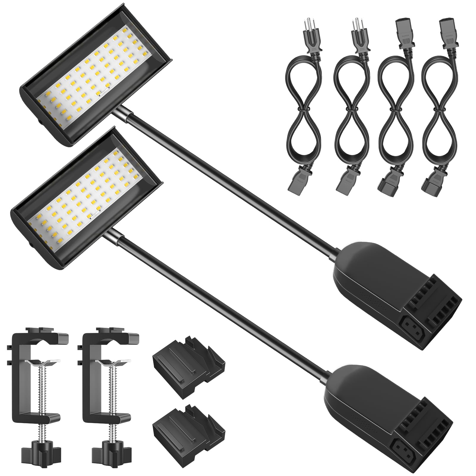HitLights LED Trade Show Lighting Kit - Connectable Display & Exhibit Arm Lights with Clamps, Mounting Brackets, Power Cables (2-Pack, Black) | Perfect for Booth Displays, Retail Shelving & Museum Exhibits
