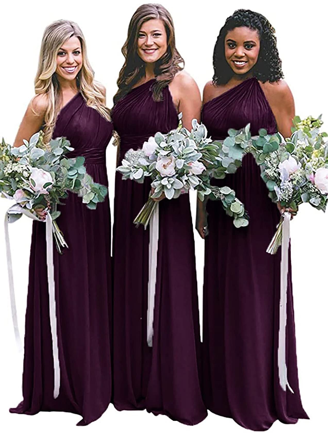 ANGELWARDROBE Women's One Shoulder Long Chiffon Bridesmaid Dress for Wedding, Formal Evening Gown & Party Wear - Perfect for Bridal Showers, Prom Nights and Special Occasions
