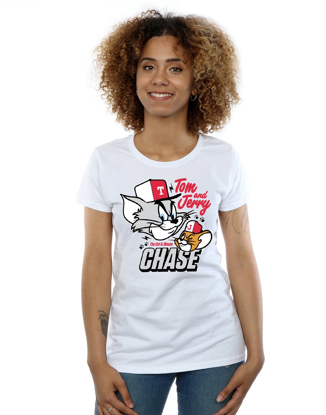TOM and JERRY Women's Cat & Mouse Chase Graphic T-Shirt - Small White - Casual Cotton Tee for Cartoon Fans, Gift Idea & Everyday Wear
