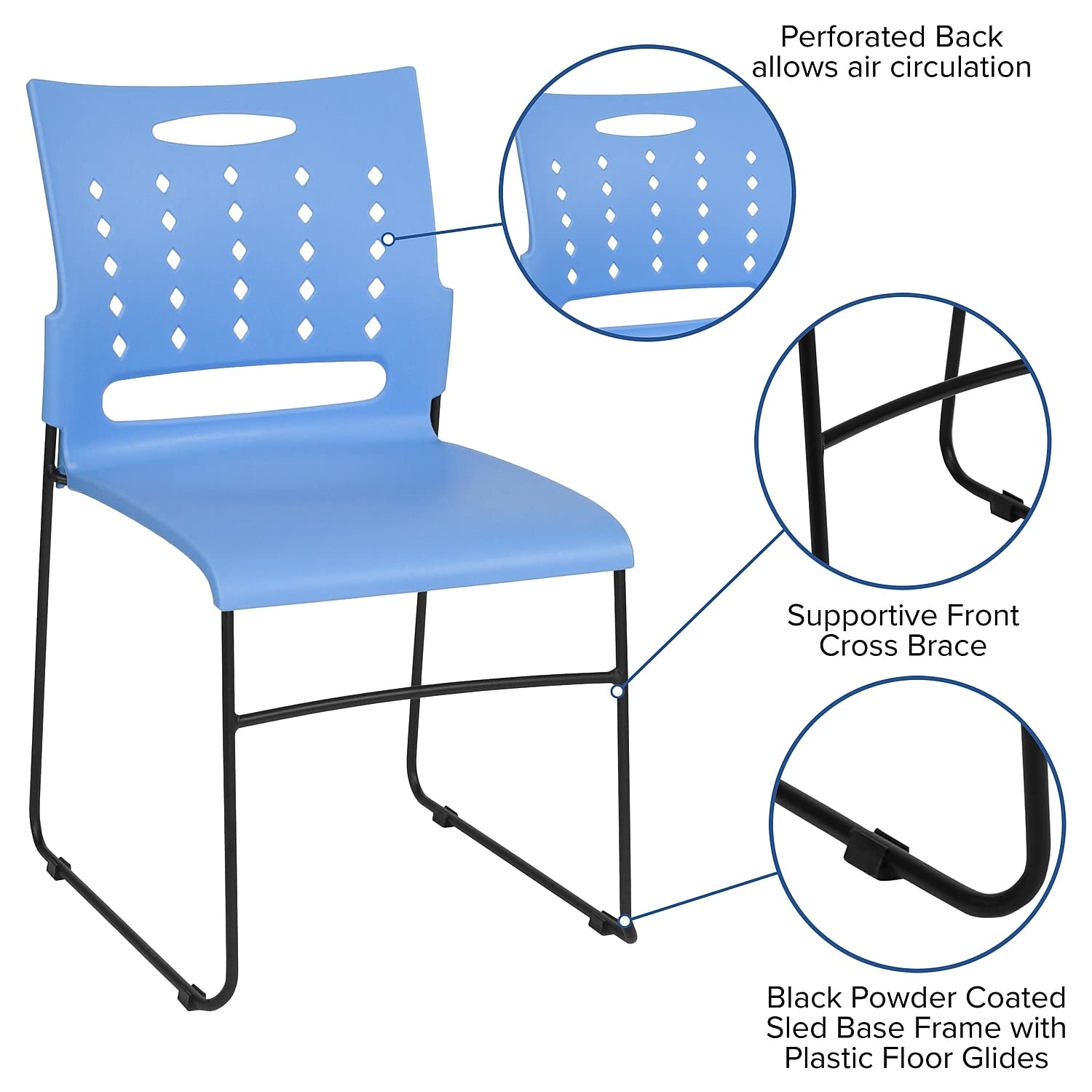 Flash Furniture 5-Pack HERCULES Series 881 lb. Capacity Blue Sled Base Stackable Chairs with Air-Vent Back - Perfect for Classrooms, Events & Office Use