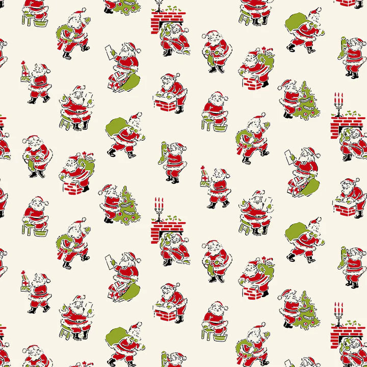 Buttermilk Basin Vintage Santa & Chimney Christmas Fabric - Cream Holiday Quilting Cotton by the Yard for DIY Crafts, Home Decor & Seasonal Sewing Projects