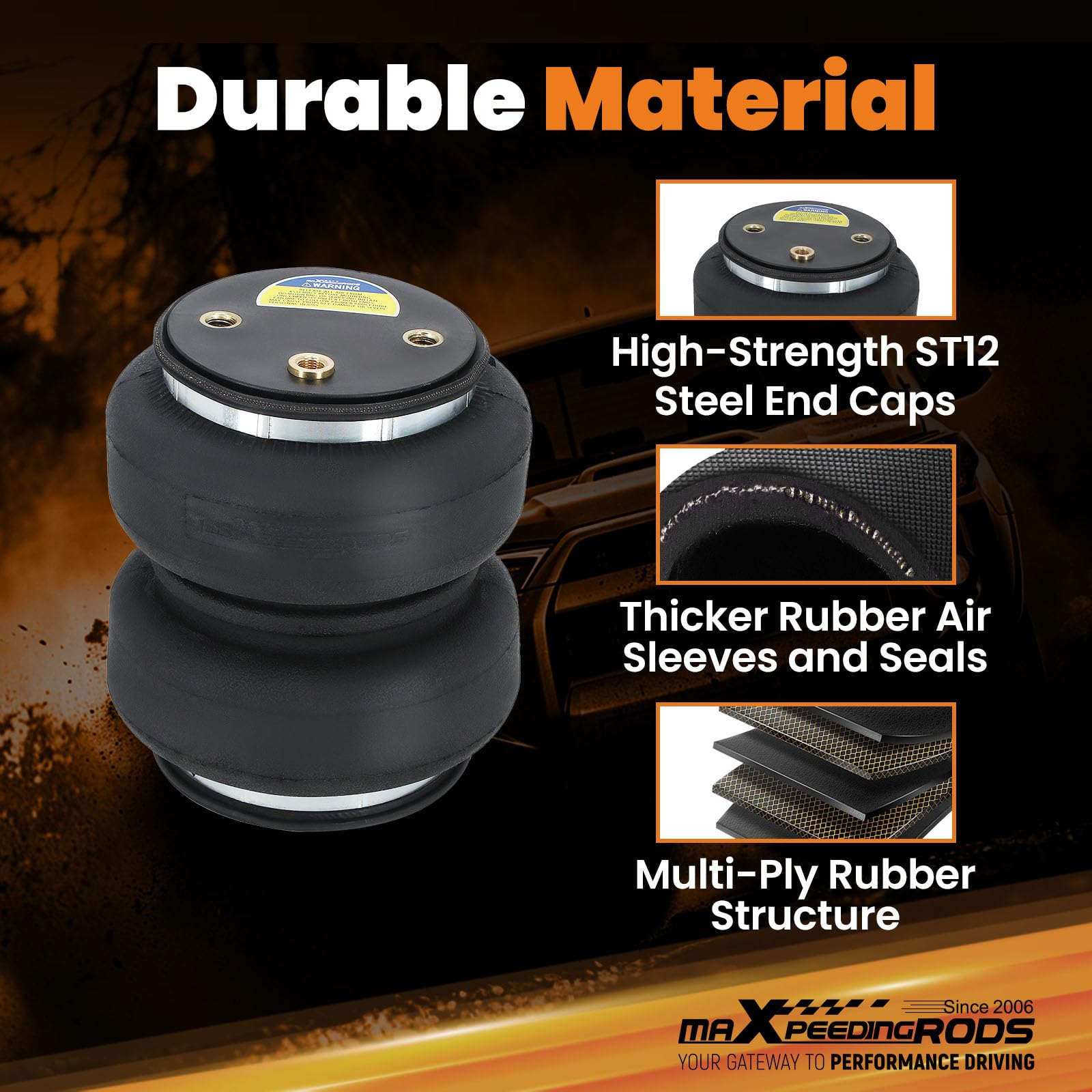 Maxpeedingrods 5000 lbs Heavy Duty Air Helper Spring Bags with Air Fittings - Universal Fit for Ford, Dodge, Chevy & GMC Trucks - G 1/8