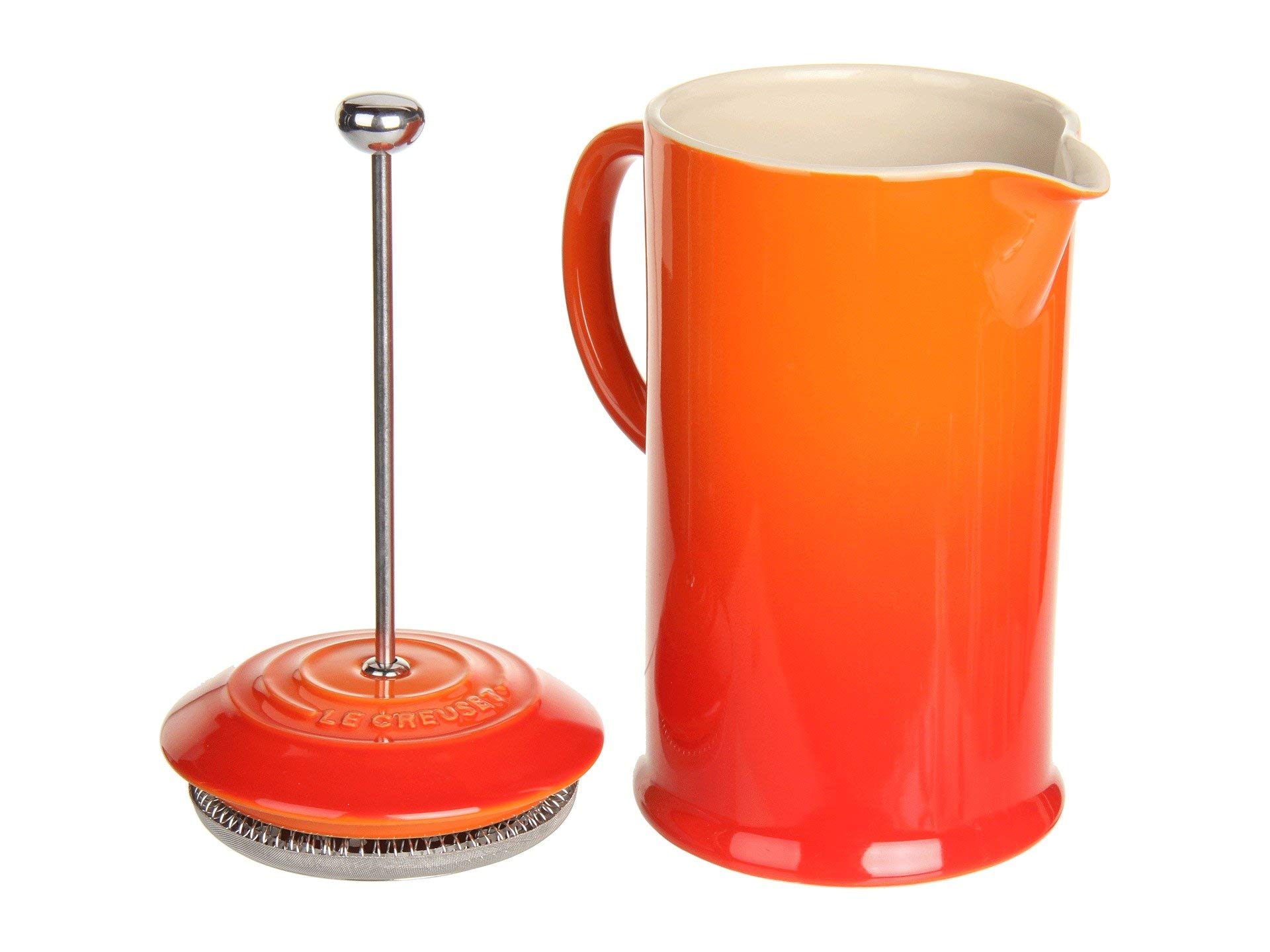 Le Creuset 34 oz Stoneware French Press Coffee Maker - Durable & Stylish Flame Color for Home, Office, and Outdoor Use