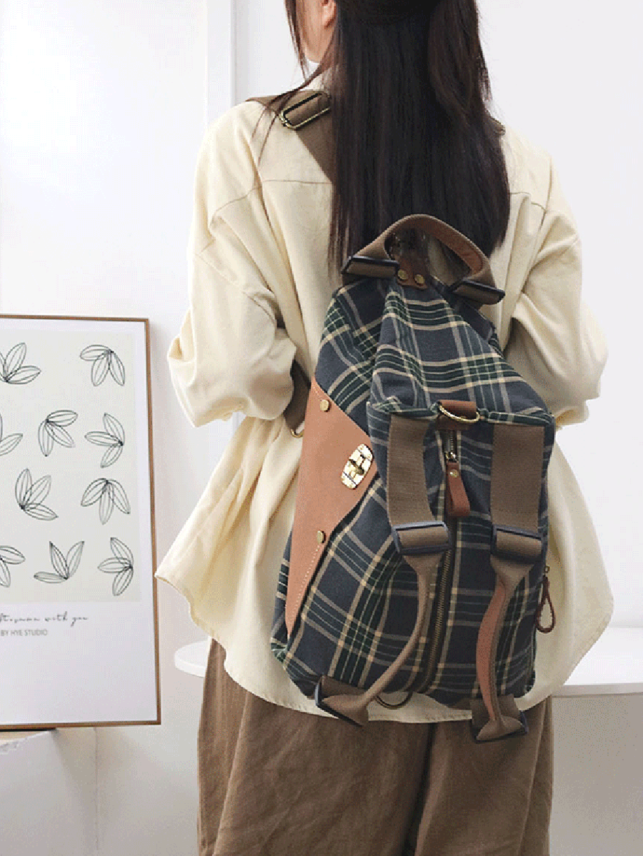 Vintage Plaid Canvas Crossbody Bag & Backpack - Stylish & Durable for Travel, School, and Everyday Use