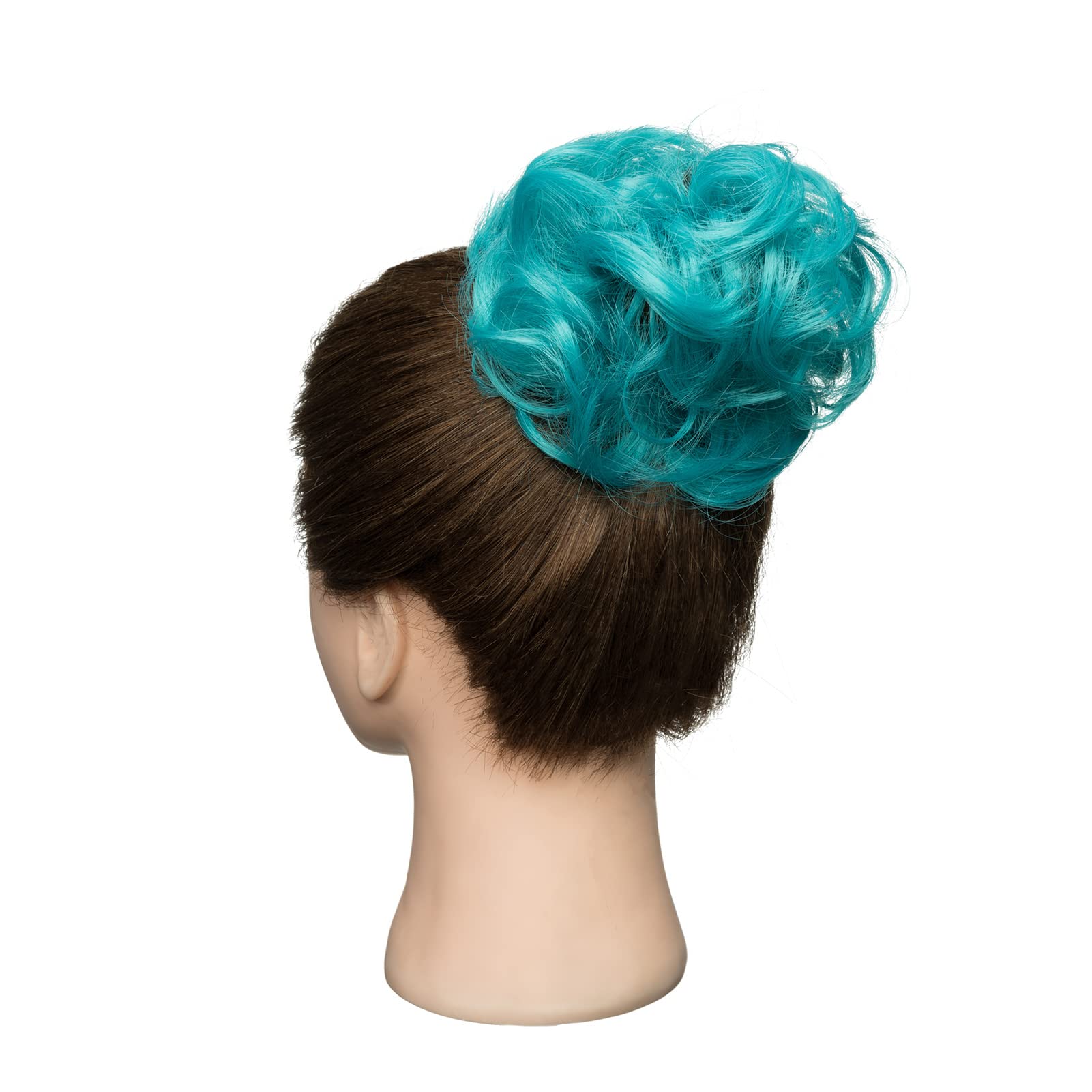 Cybelleza Scrunchy Bun Updo Hairpiece - Wavy Curly Messy Hair Donut for Ponytail Extensions (Lake Blue) | Perfect for Bridal, Prom, Party & Everyday Hairstyles