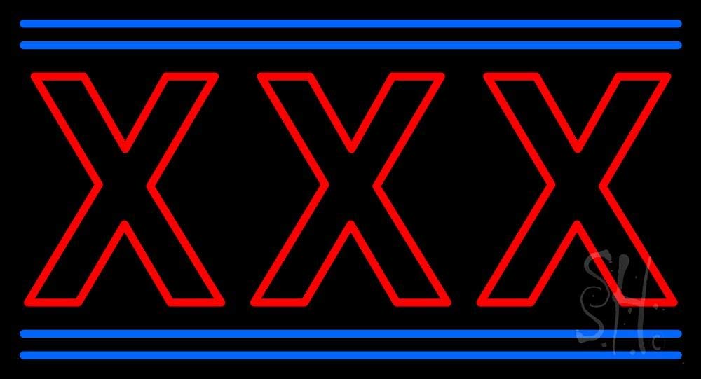 13x24 Inch Red Xxx Blue Lines LED Neon Sign with Dimmer - Black Square Cut Acrylic Backing - Premium Indoor Décor for Home, Storefront, Bar & Club - Perfect for Wall Art, Business Signage & Nightlife Lighting