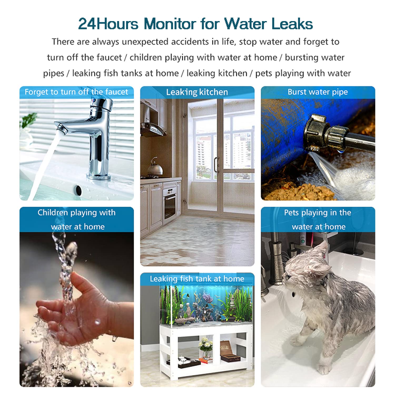 TUYA Smart Water Leak Sensor - Wireless Water Detector with Real-Time App Alerts & Remote Monitoring for Home, Basement & Kitchen | Early Flood Detection for Pipe Leaks, Washing Machine & Water Heater Protection