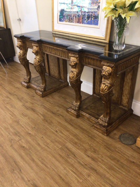 Dark Wood Faux Stone Top Console Table - Elegant Entryway Sofa Table for Hallway, Living Room & Bedroom Decor - Perfect for Storage & Display in Modern Homes
