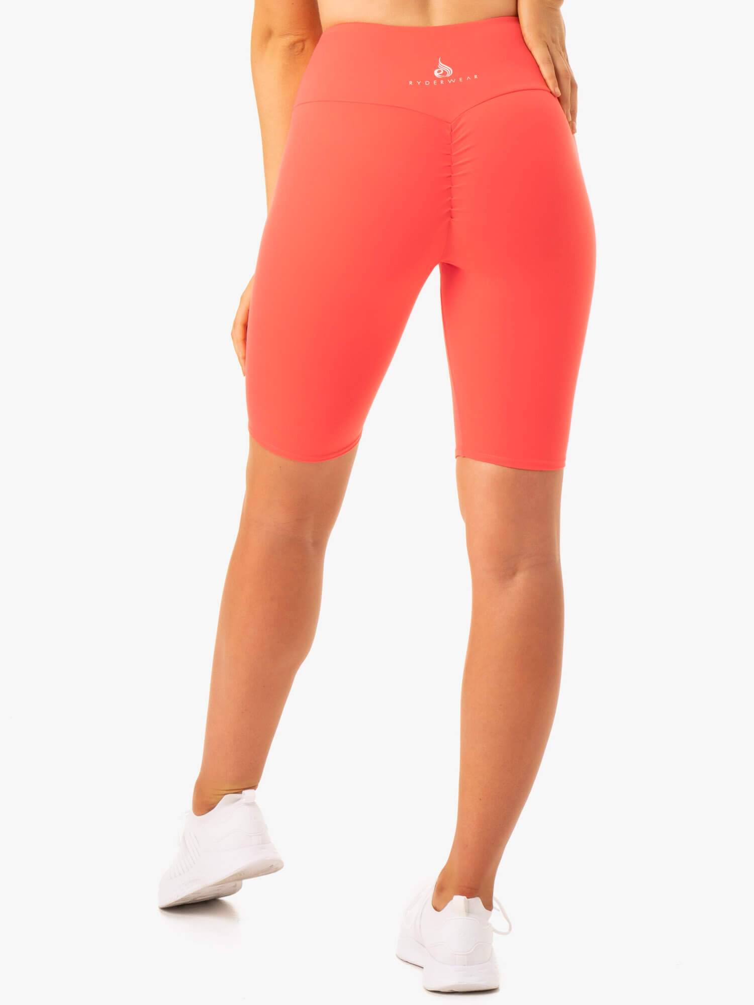 Staples Scrunch Bum Bike Shorts for Women - Coral High Waisted Workout Shorts | Perfect for Yoga, Gym, Running & Cycling