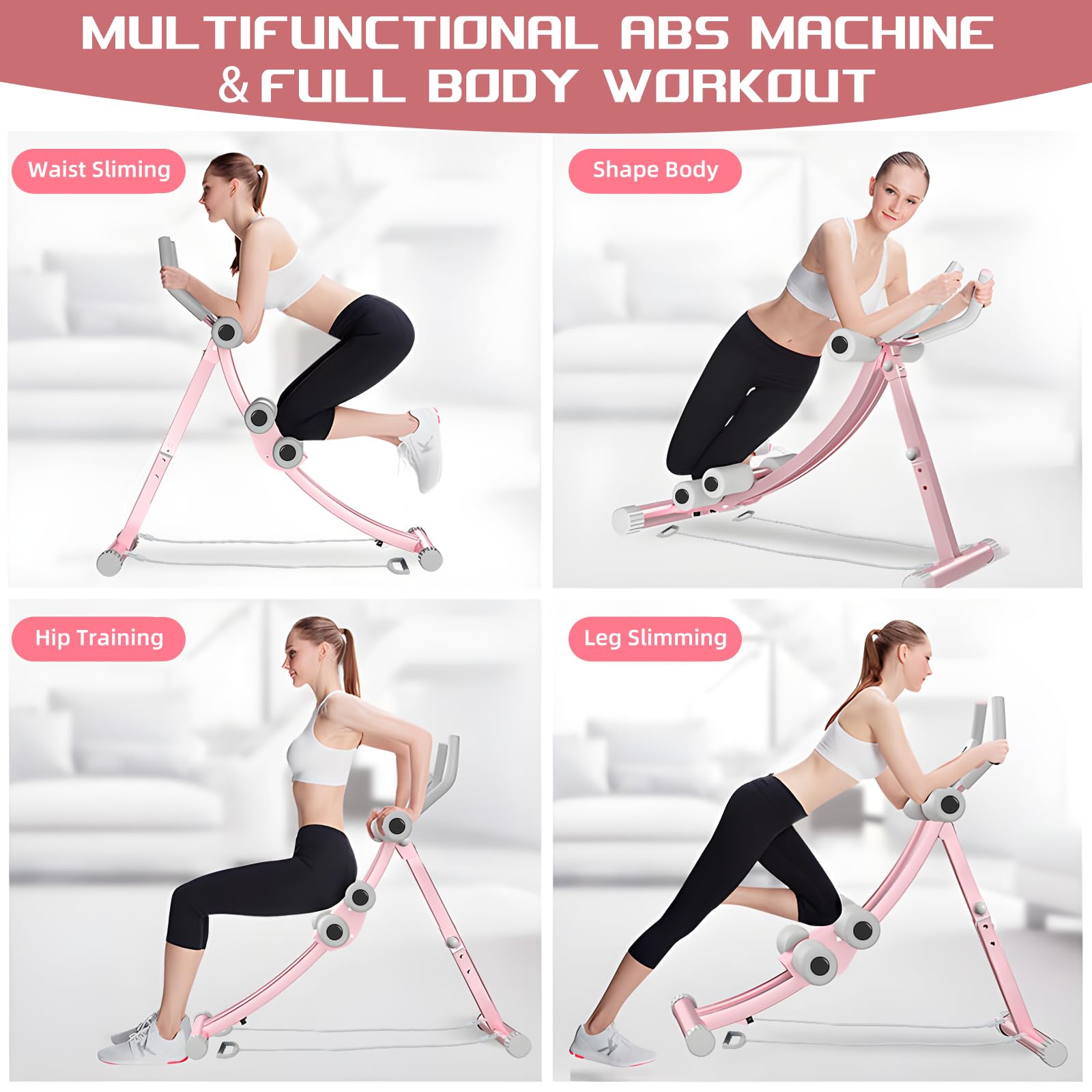 Ergonomic Dual-Track AB Workout Machine for Women - Pink Abdominal Trainer with LED Display & Adjustable Resistance - Perfect for Home Gym, Core Strengthening, and Toning Stomach Muscles