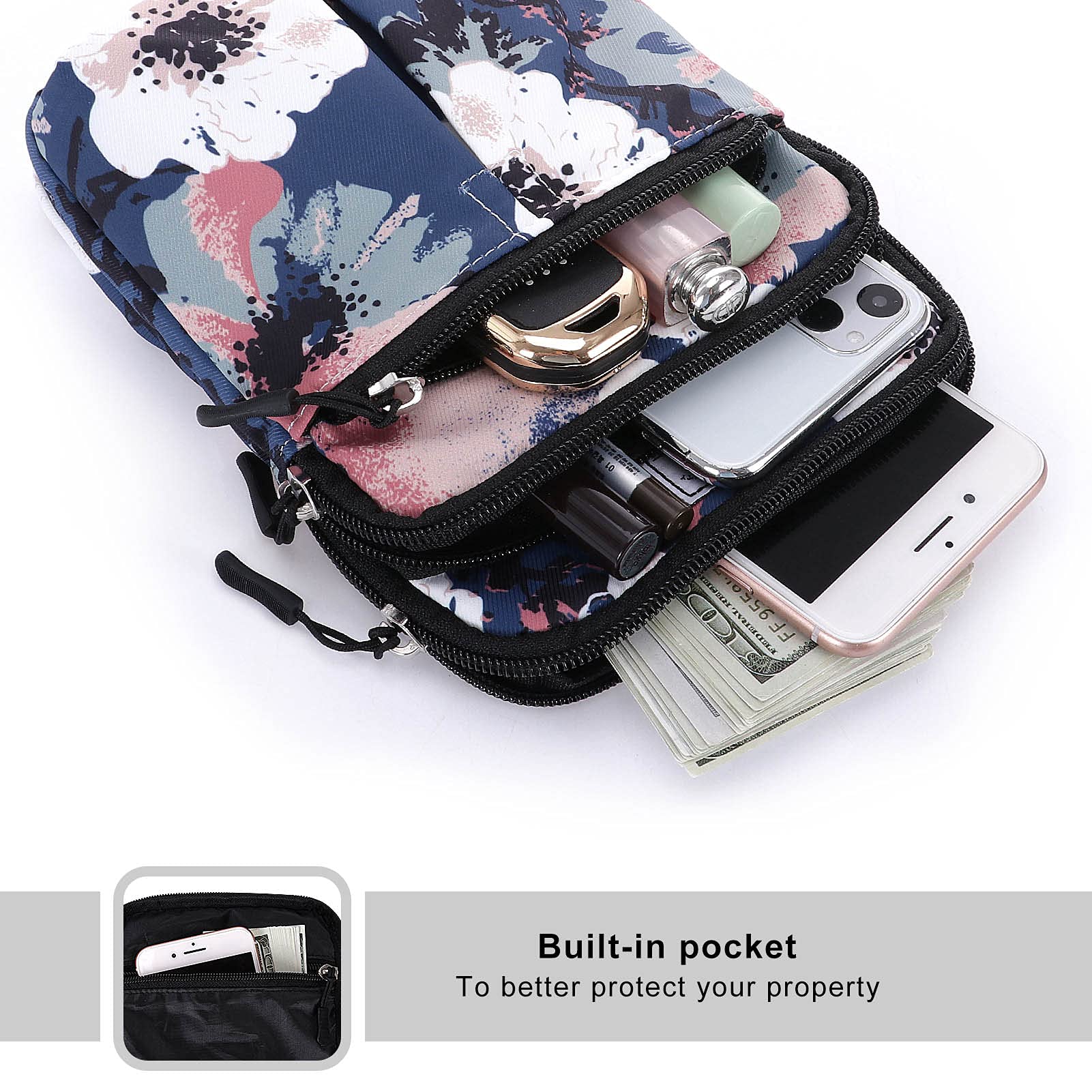 KAMO Multifunction Crossbody Phone Bag - Waterproof Waist Pack with Triple Zipper for iPhone & Android - Unisex Shoulder Bag for Hiking, Travel & Outdoor Activities (Men & Women)