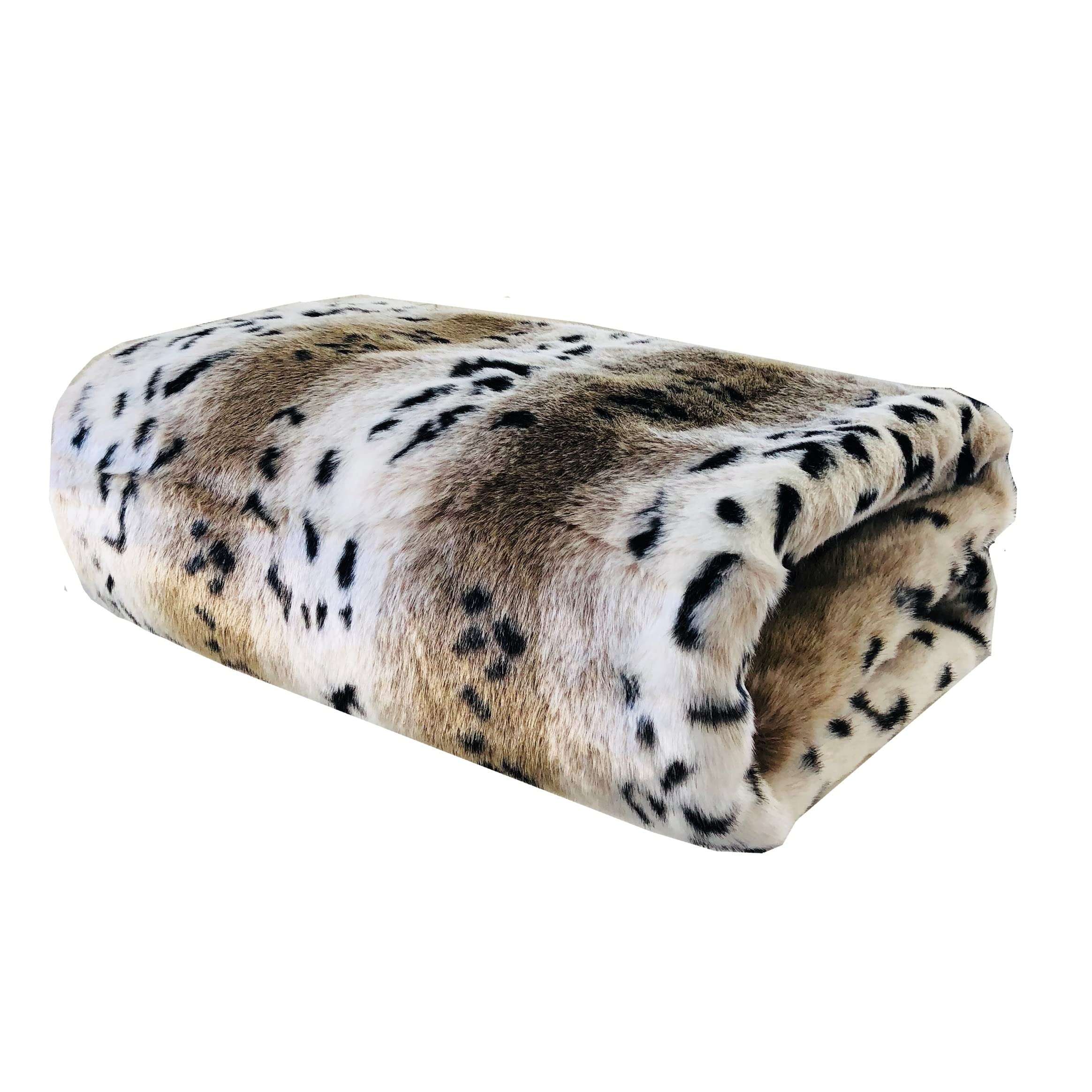 Plutus Snow Lynx Faux Fur Luxury Blanket - 102x116 Inches California King Size - Ultra Soft & Warm Winter Throw for Bed, Couch & Home Decor