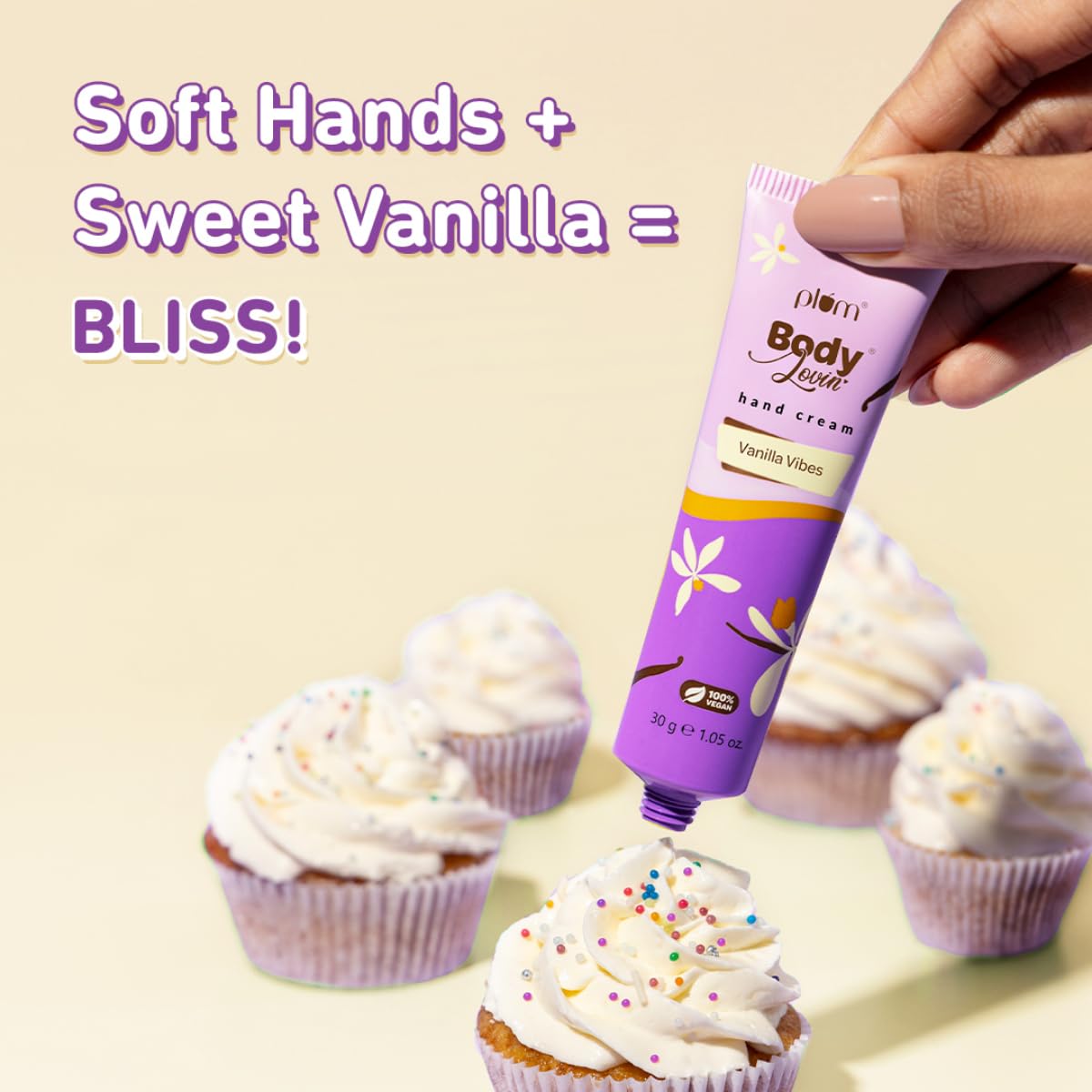 Plum BodyLovin' Vanilla Vibes Hand Cream - Ultra Moisturizing Shea Butter Formula | Non-Greasy, Lightweight & Travel-Sized (30g) | Warm Vanilla Scented Hand Lotion for Dry Skin Care | Perfect for Office, Travel & Daily Hydration