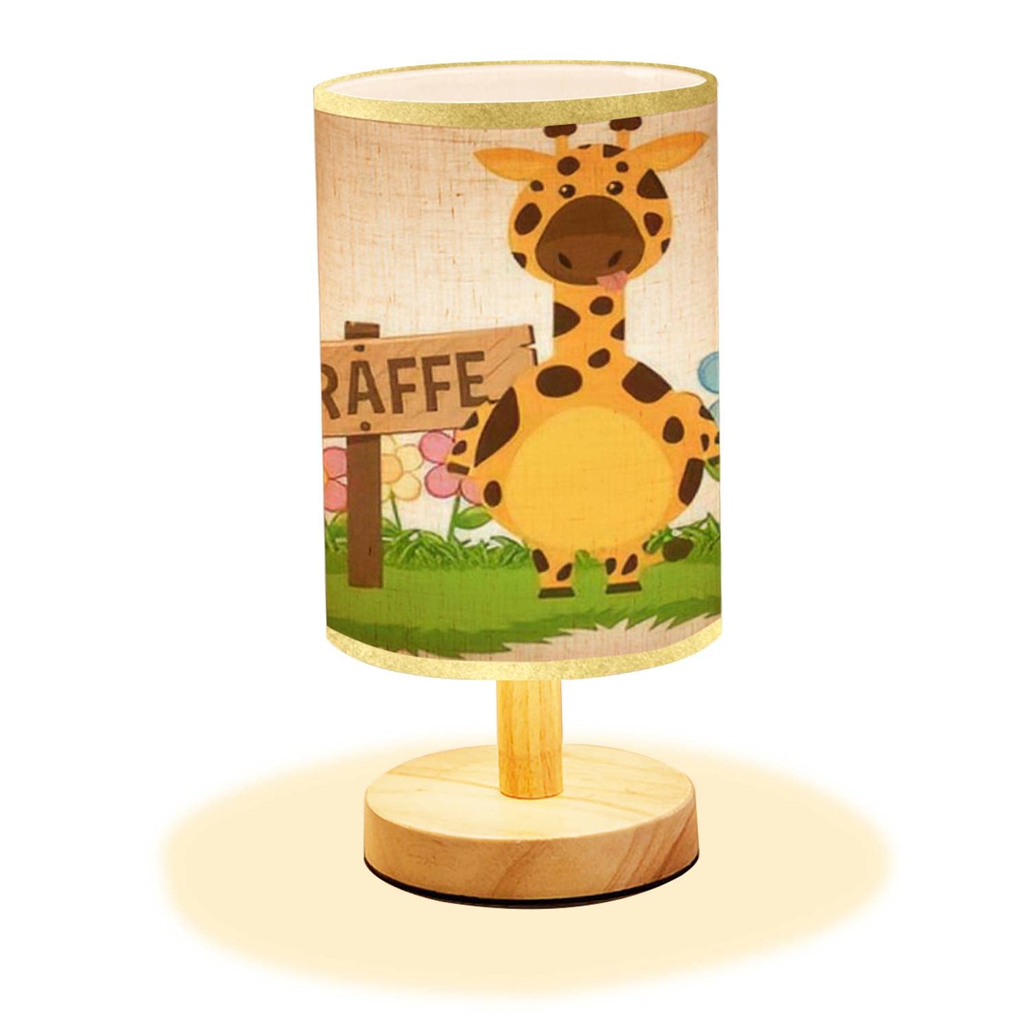Minimalist Wooden Giraffe Table Lamp with Flaxen Fabric Shade - Nightstand Lamp for Bedroom, Living Room, Nursery & Office Decor - Perfect for Reading, Relaxing and Creating Cozy Ambiance