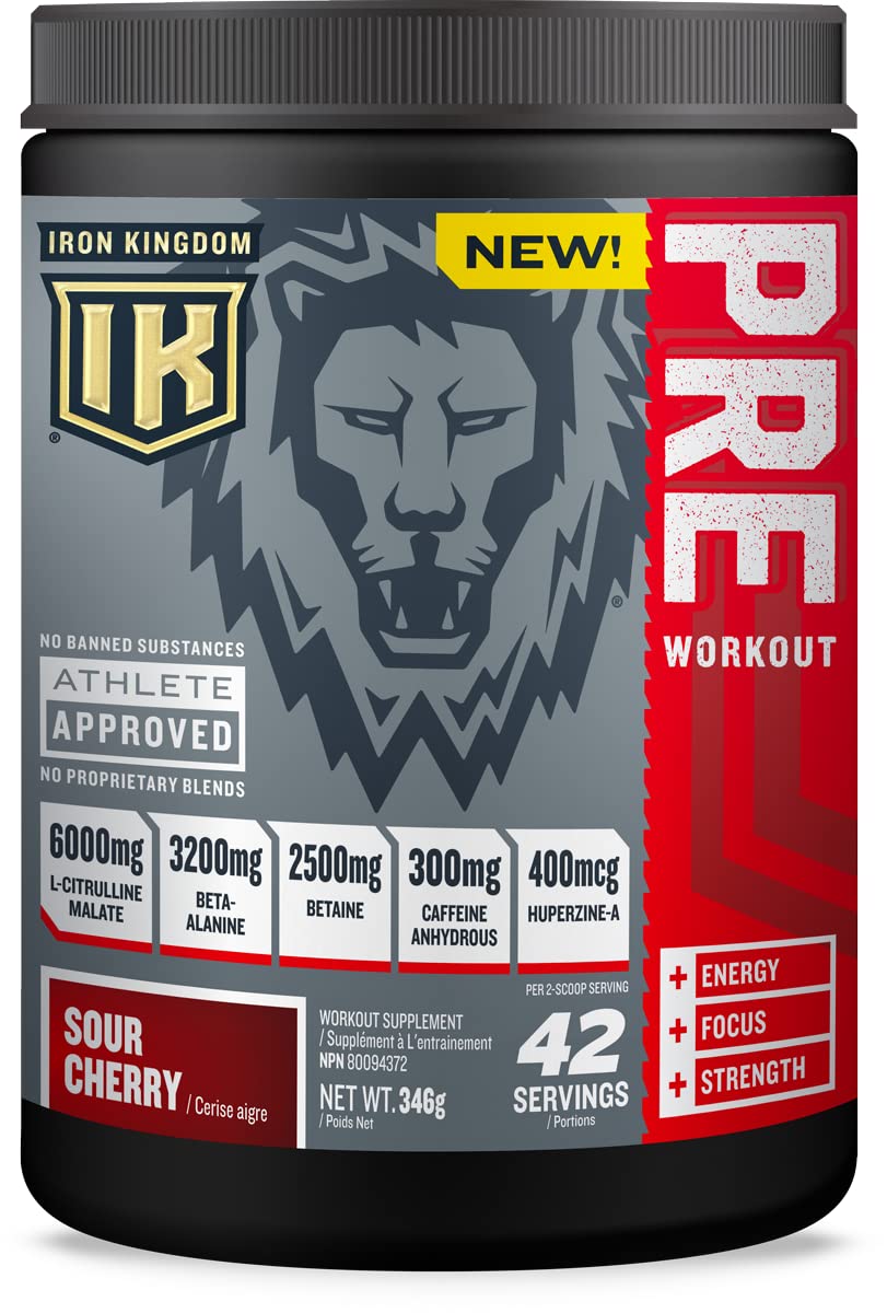 Best Pre Workout Powder for Men & Women - Amino Acid Energy Booster with L-Citrulline Malate (42 Servings, Sour Cherry Flavor) - Iron Kingdom | Ideal for Gym, Running & Fitness Training