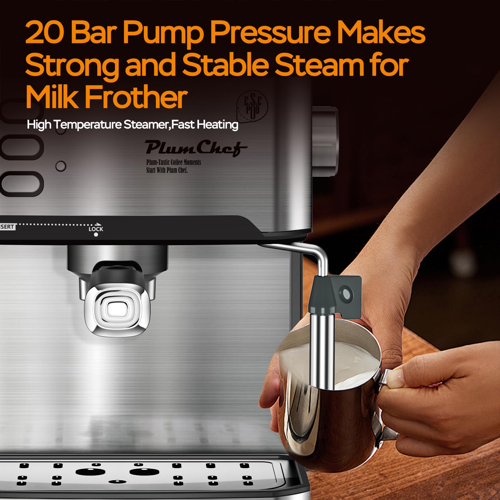 20 Bar Professional Espresso Machine with Milk Frother - Dual Shot & ESE Pod Compatible - 54oz Removable Water Tank - Perfect for Home Baristas & Coffee Enthusiasts - Silver (Ideal for Home Kitchens, Offices & Coffee Shops)