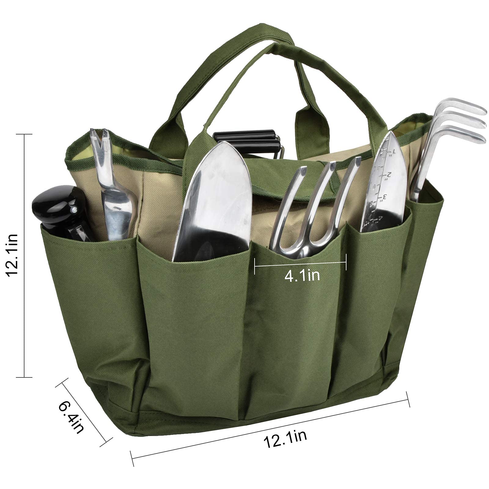 Heavy Duty Canvas Garden Tool Bag with 8 Pockets - Large Gardening Organizer Tote for Tools Storage | Perfect for Indoor & Outdoor Gardening, Landscaping, and Yard Work (Ideal for Women & Men)