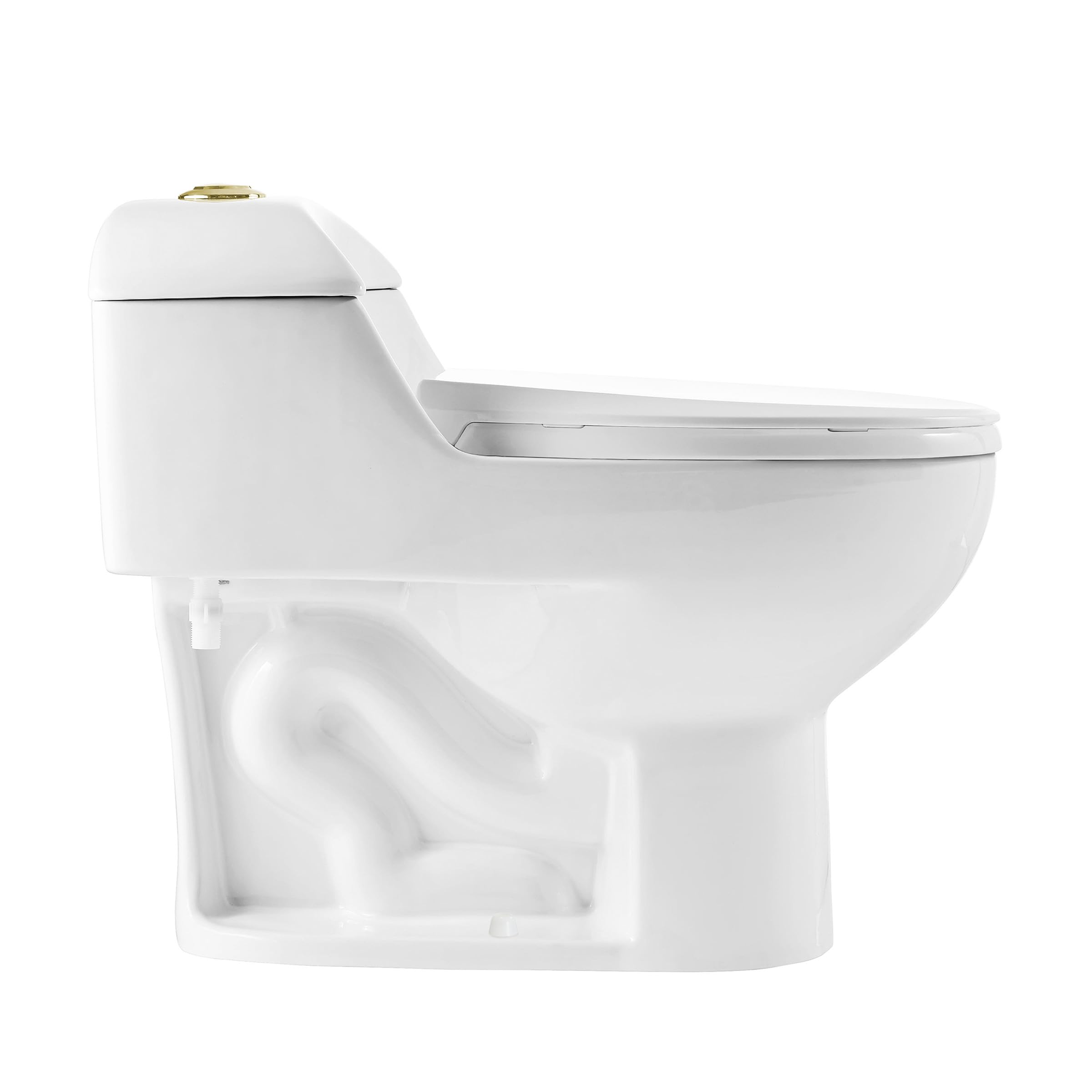 Luxury Chateau One Piece Elongated Toilet with Dual Flush System (1.1/1.6 GPF) & Brushed Gold Hardware - Modern Water-Saving Bathroom Upgrade for Homes & Hotels