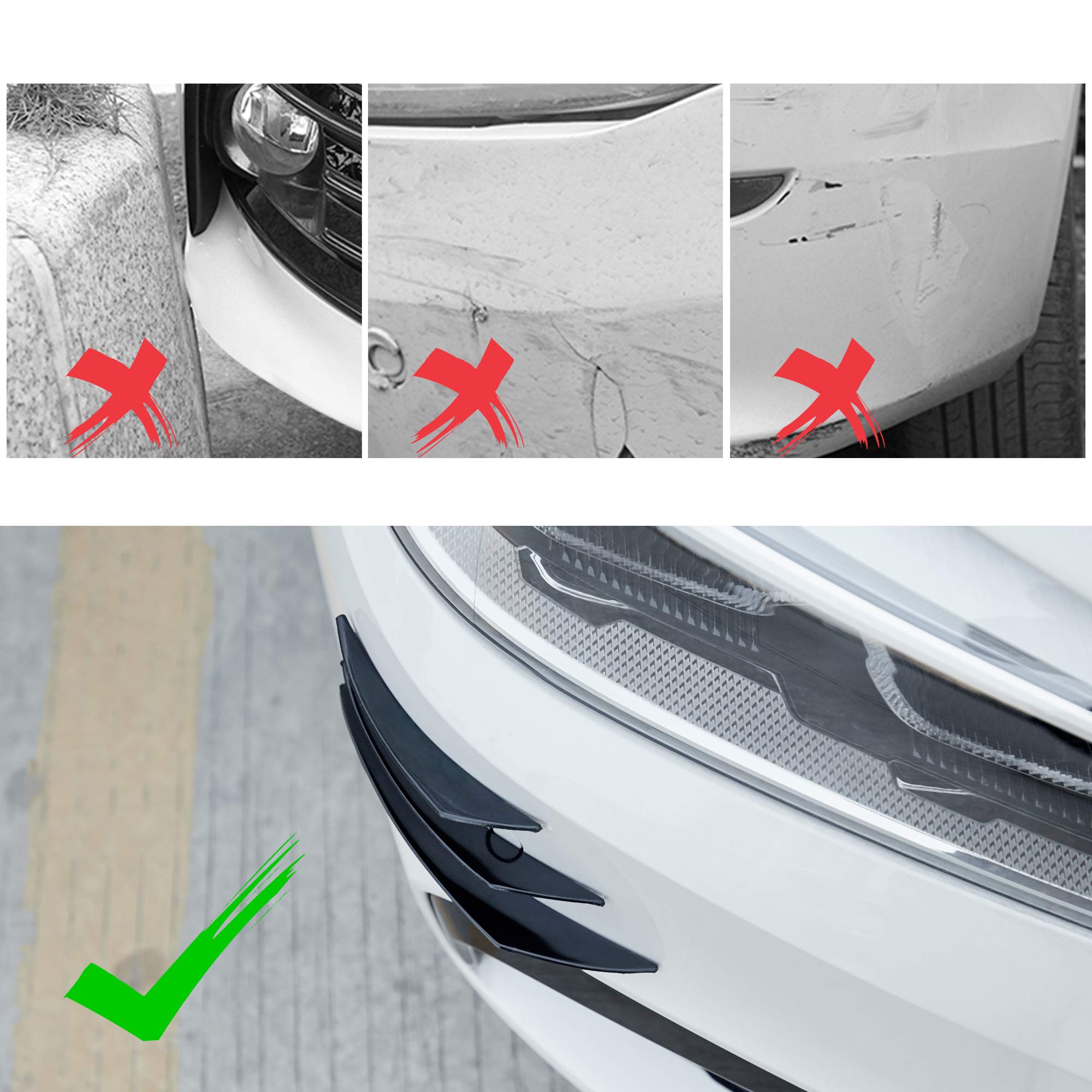 TOMALL 6Pcs Universal Car Front Bumper Lip Splitter - Black Soft Rubber Spoiler Canards Kit for Auto Body Protection & Styling | Anti-Collision Strip Decoration Accessories | Perfect for Sedans, Coupes & Sports Cars (Black)