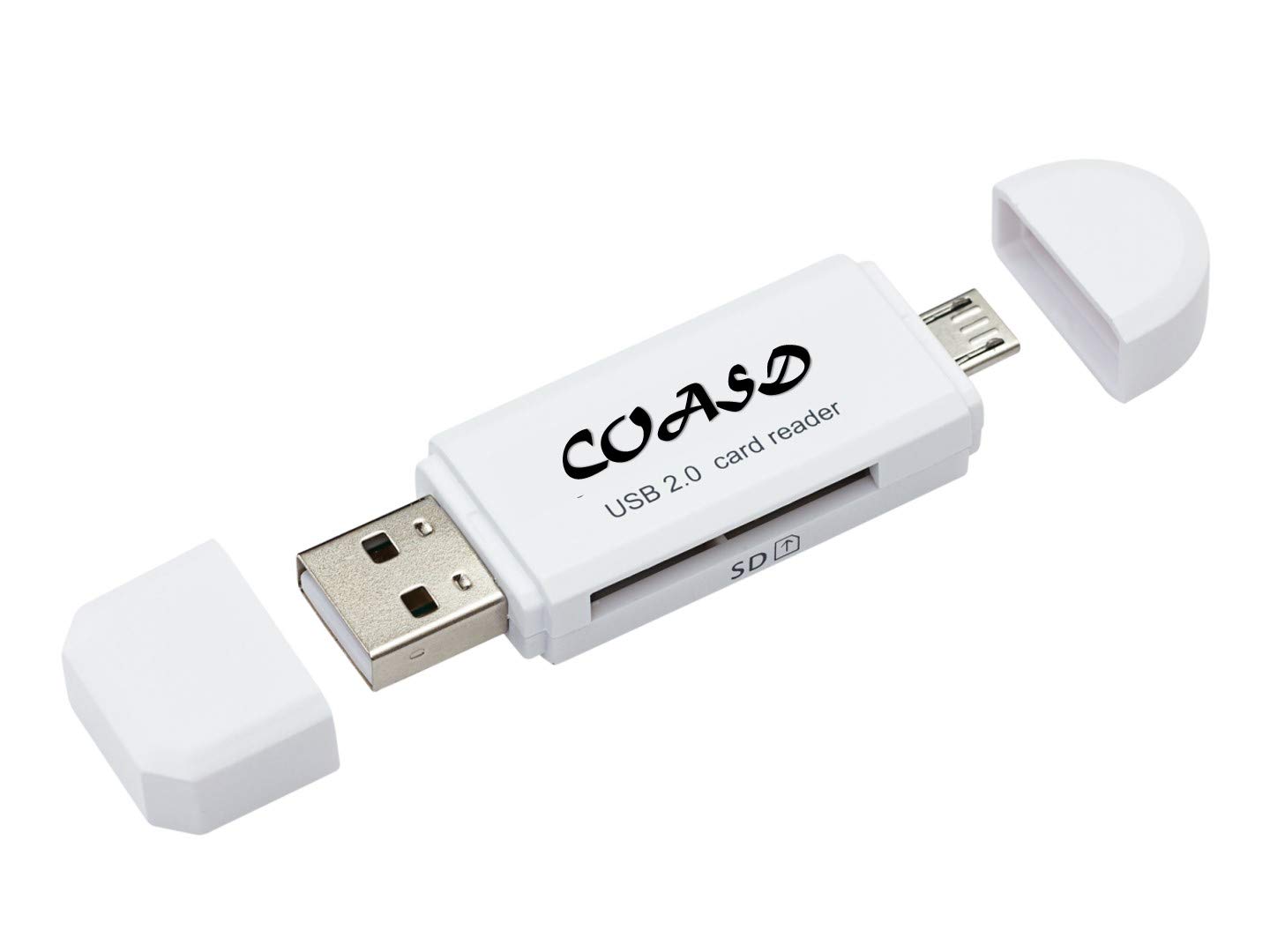 High-Speed SD Card Reader - USB 2.0 OTG Adapter for Micro SD/SD Cards with Standard USB Male Connector - Compatible with Tablets, Smartphones & Laptops - Perfect for Photo Transfer & Data Backup (White)