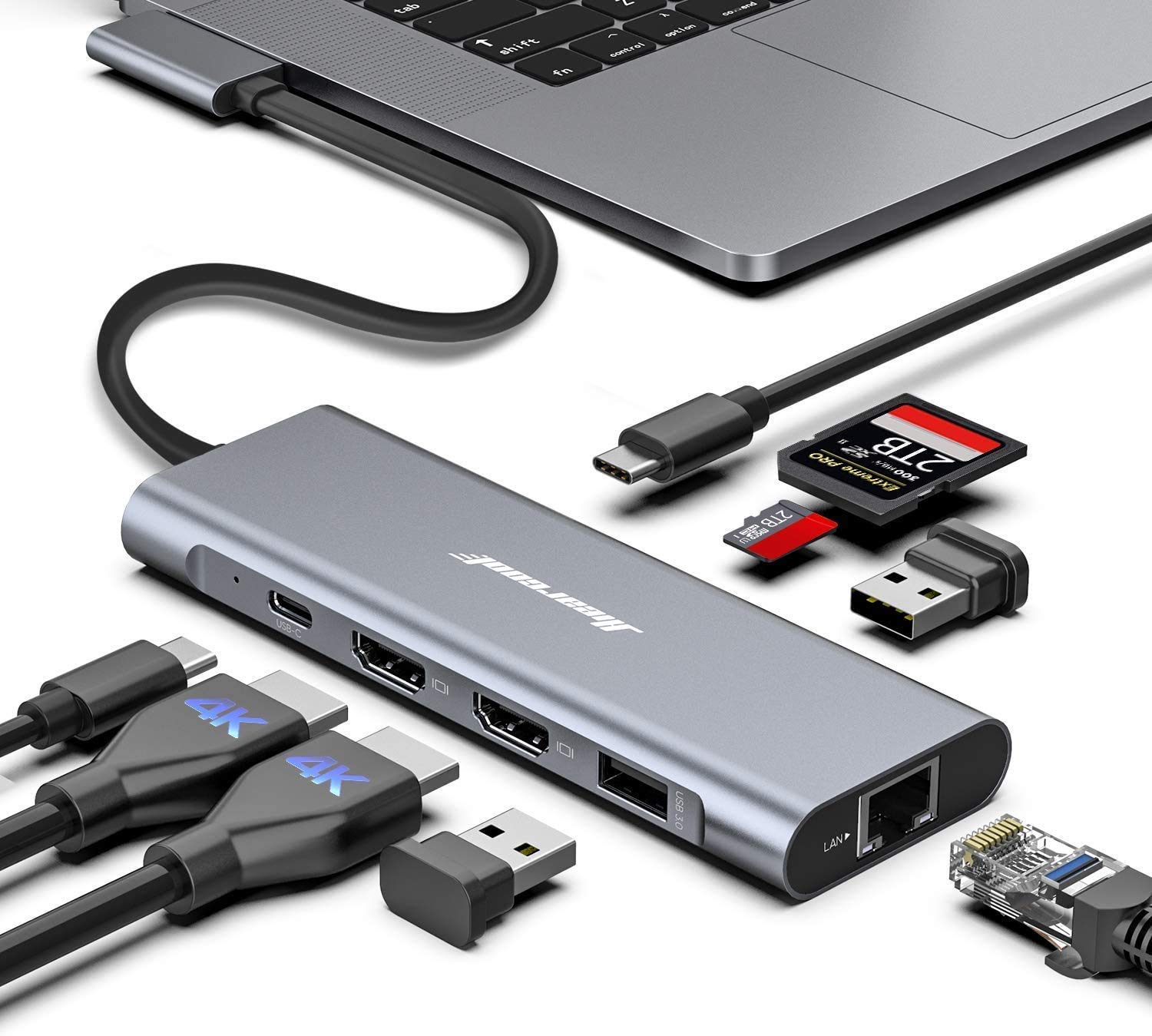 Hiearcool 9-in-2 USB C Docking Station for MacBook Pro/Air - 4K Triple Display, Thunderbolt 3 Multiport Adapter with HDMI, PD3.0, SD/TF Card Reader, RJ45 Ethernet & USB Ports - Perfect for Home Office, Gaming & Multi-Monitor Setup
