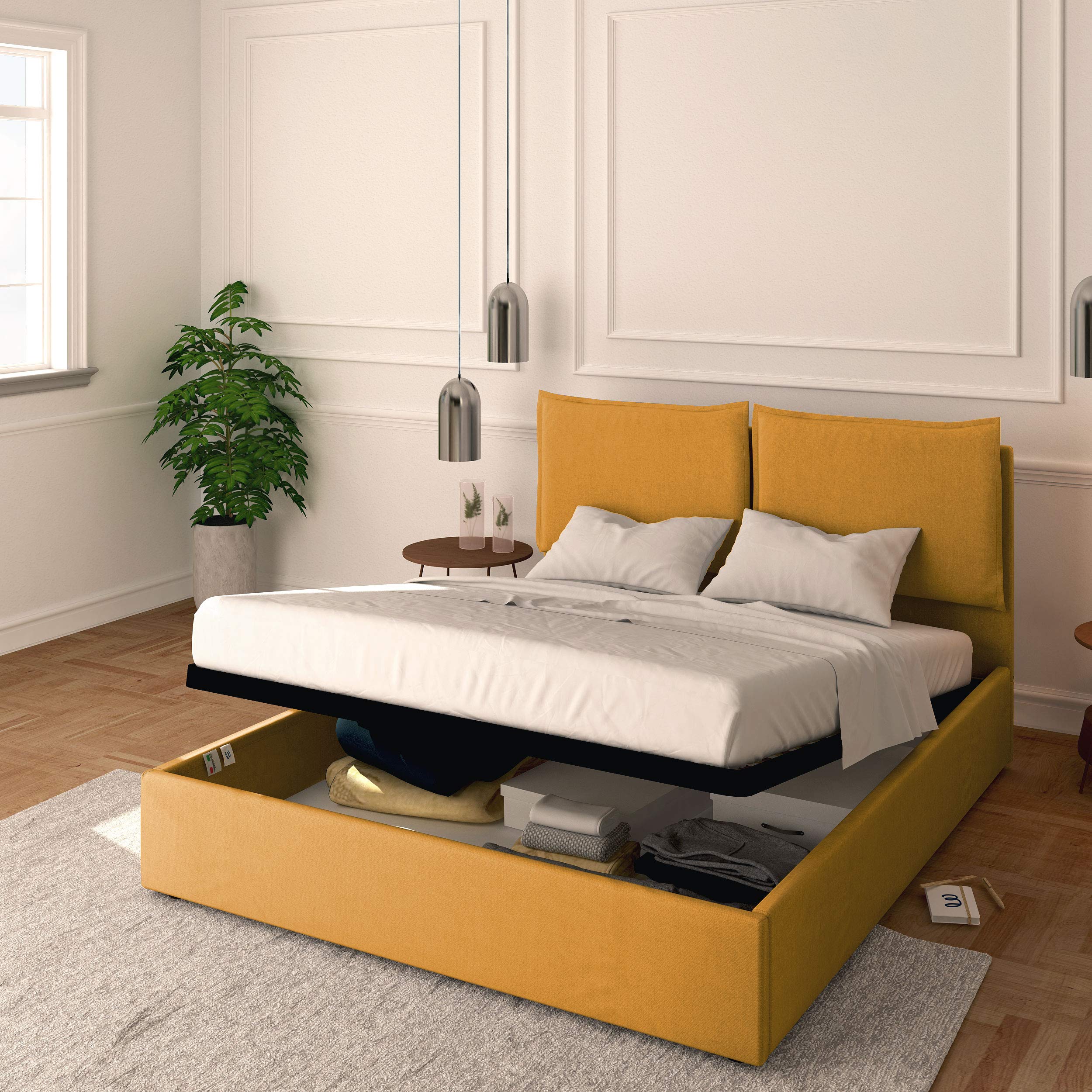 Baldiflex Licia Fabric Queen Size Bed Frame with Slatted Base - 160x190cm Platform Bed with Upholstered Headboard for Mattress Support | Perfect for Master Bedrooms & Guest Rooms