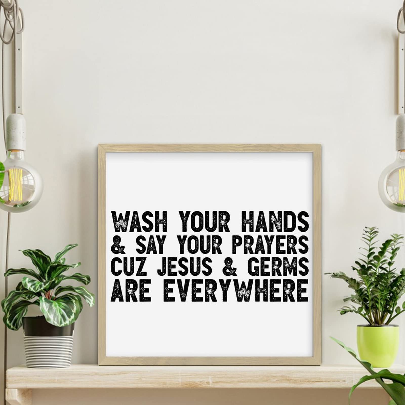 Farmhouse Rustic Wood Plaque - Inspirational Bible Verse Wall Decor with 'Wash Your Hands Say Prayers' Quote - Jesus Themed Home Decor for Bathroom, Kitchen, Nursery & Bedroom - Perfect for Farmhouse, Rustic & Christian Home Decor Styles