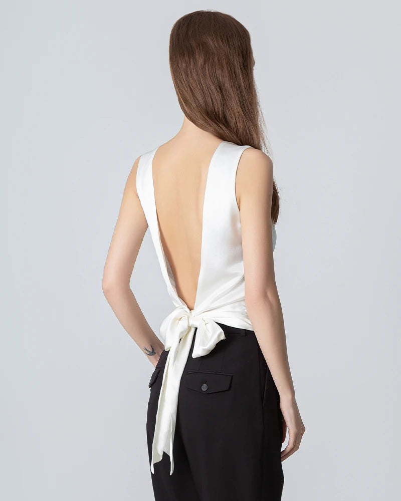 Elegant Silk Backless Tie Top for Women - Sexy & Comfortable Summer Blouse - Perfect for Date Night, Beach Outings & Evening Parties