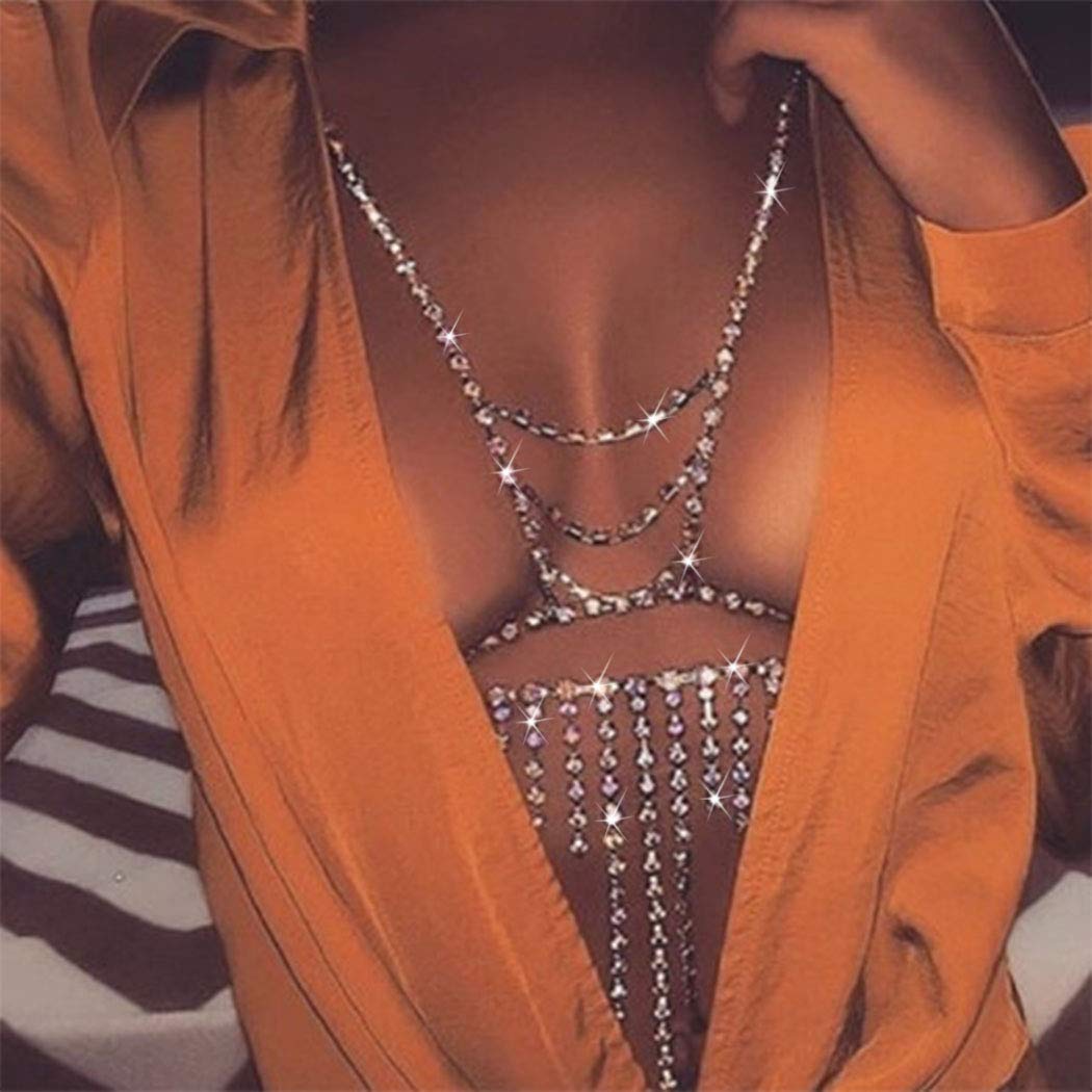 Sparkling Rhinestone Body Chain - Silver Crystal Bra Chest Harness Jewelry for Women & Girls | Perfect for Music Festivals, Bachelorette Parties & Night Out Accessories