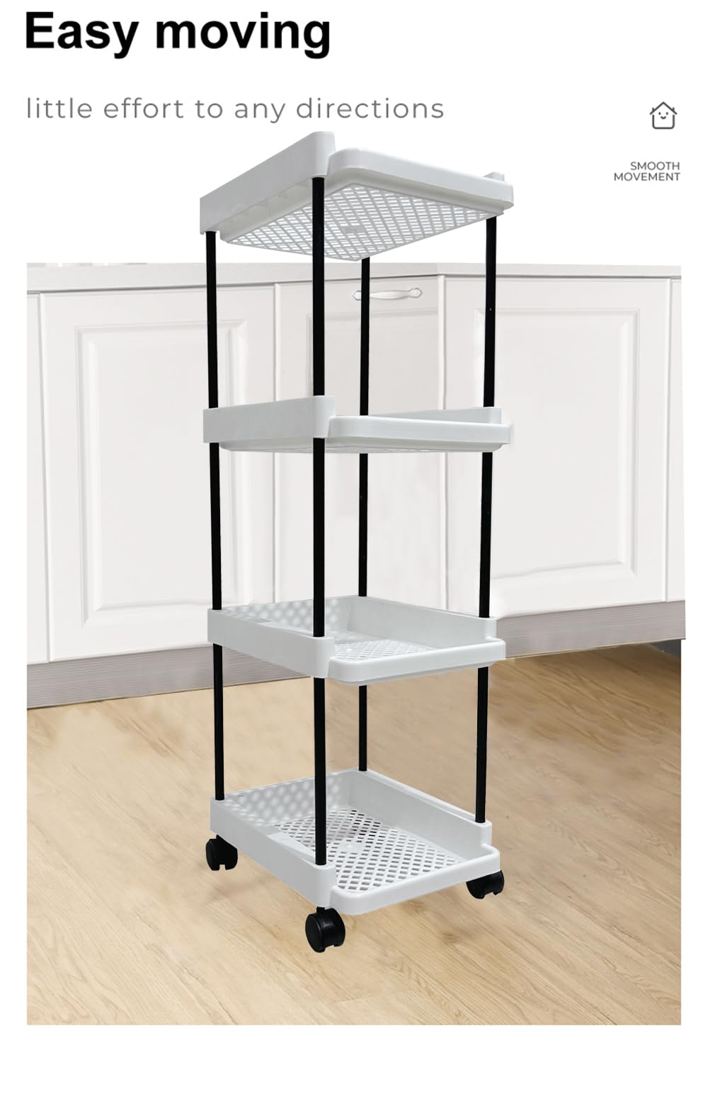 RAXON WORLD 4-Tier Rotating Kitchen Storage Organizer - White Plastic Round Vegetable & Fruit Basket for Onions, Spice Jars, Cutlery | Space-Saving Pantry & Countertop Organizer