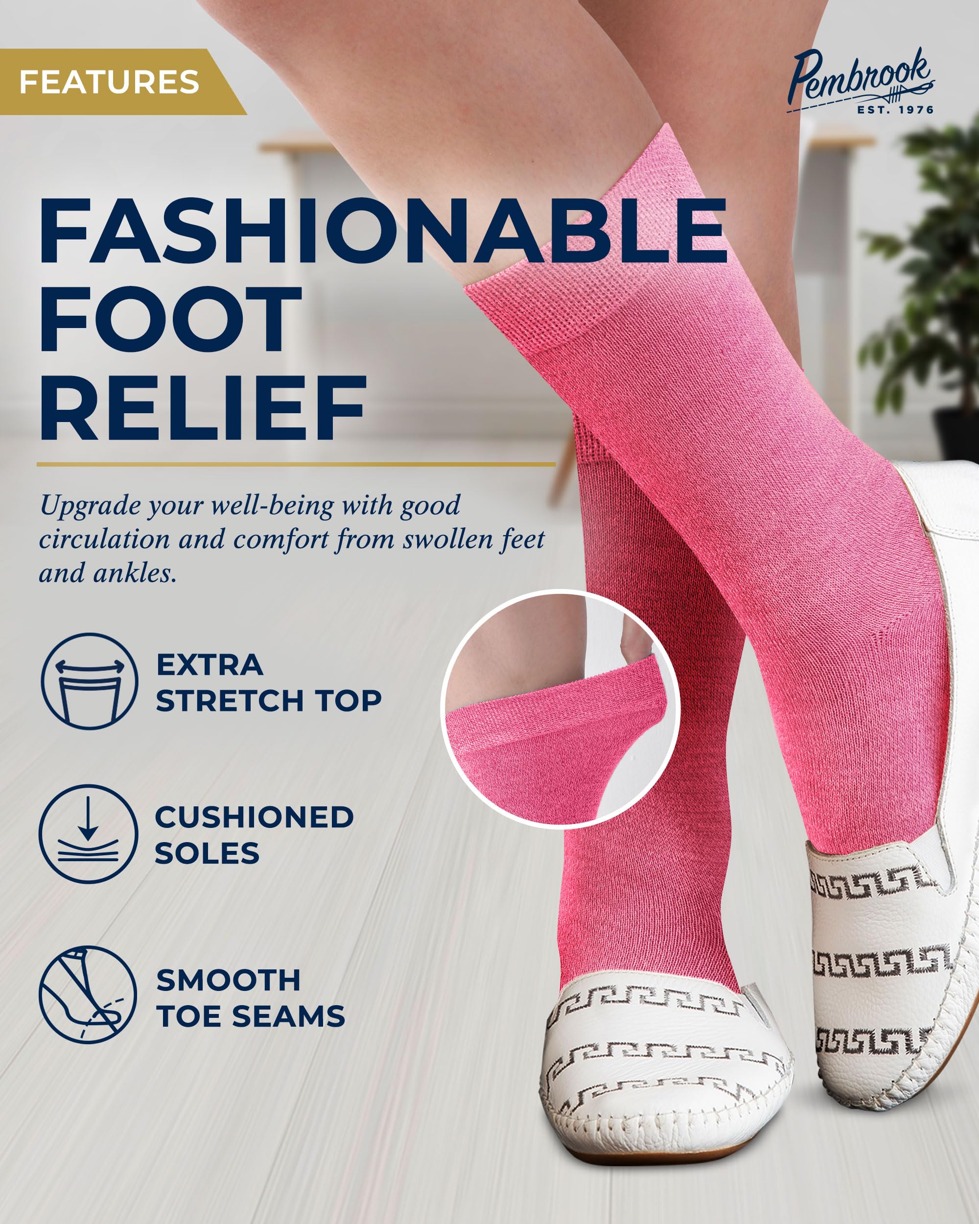 Pembrook Women's Bamboo Viscose Dress Socks - 4 Pairs Moisture-Wicking Thin Crew Socks for Work & Casual Wear | Breathable Comfort for Office, Travel & Everyday Use