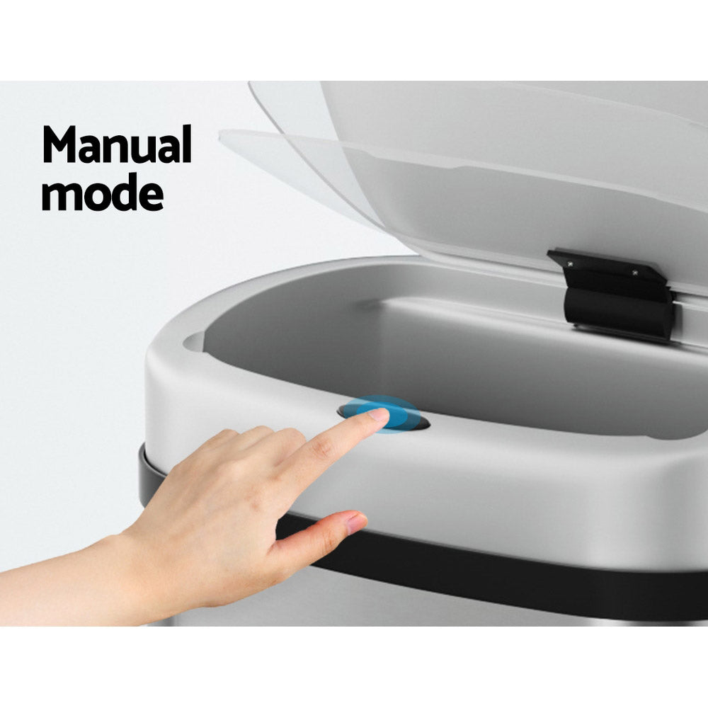 Devanti 50L Automatic Motion Sensor Trash Can - Hands-Free Touchless Stainless Steel Garbage Bin for Kitchen, Office, Bathroom & Home Use