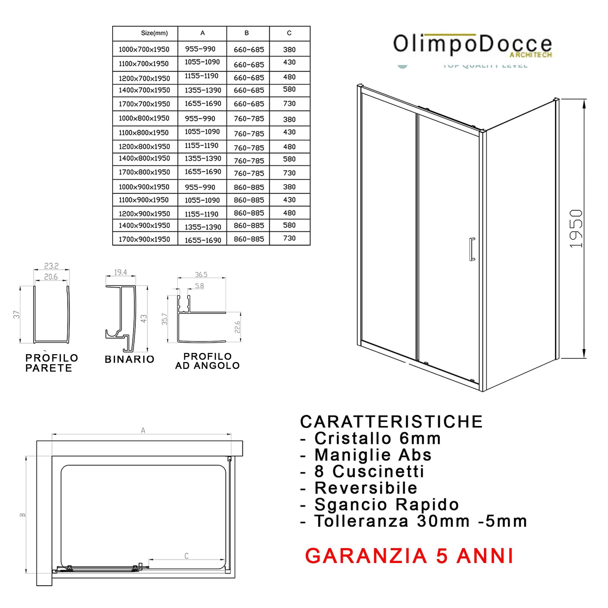 Sliding Shower Enclosure 2 Sides & 1 Fixed Side - MATIAS 70x120cm - Modern Bathroom Upgrade for Small Spaces & Walk-In Showers