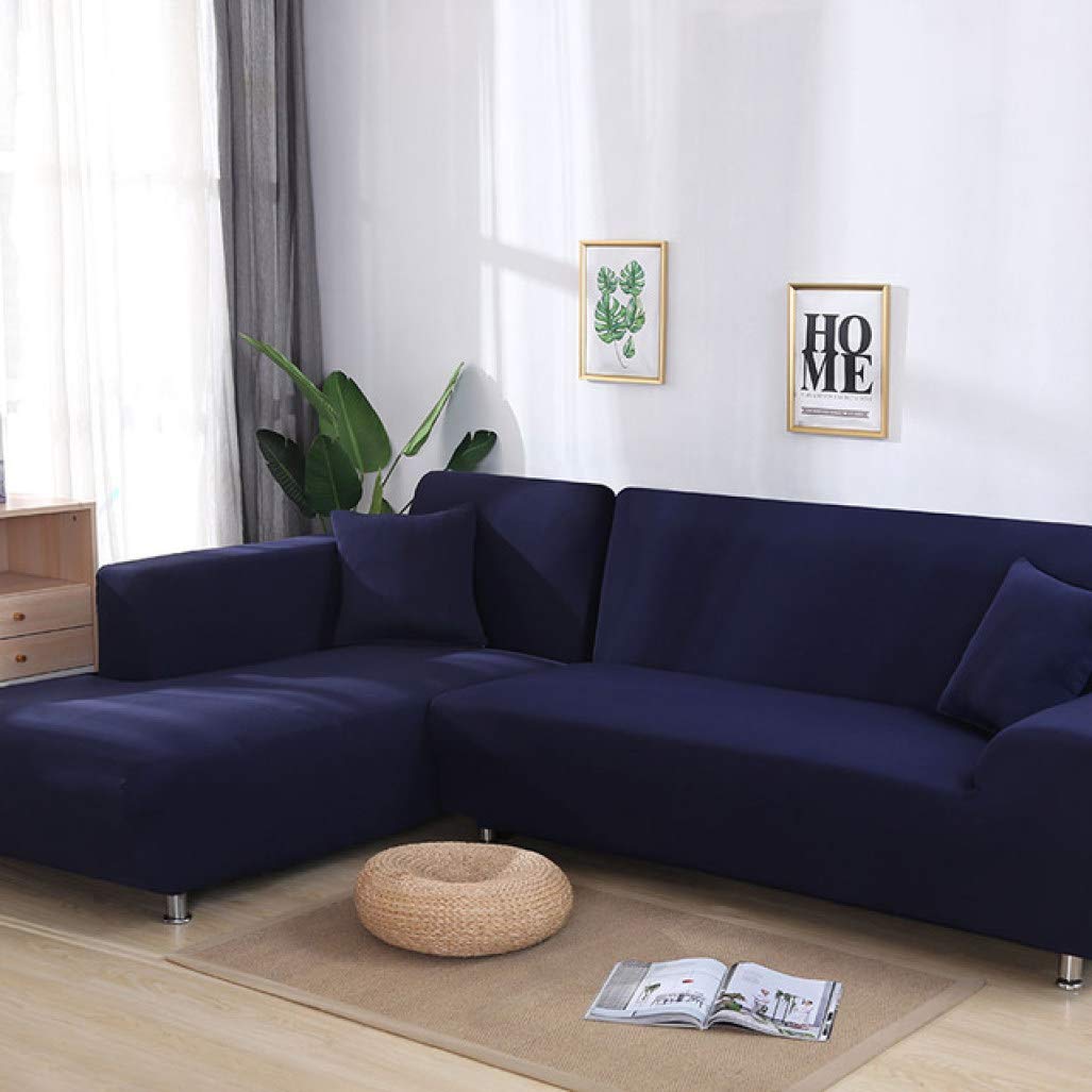 1PC Navy Blue Elastic Anti-Dust Sofa Cover - Stretchable L-Shape Sectional Couch Slipcover for Living Room, Home Decor & Pet Protection