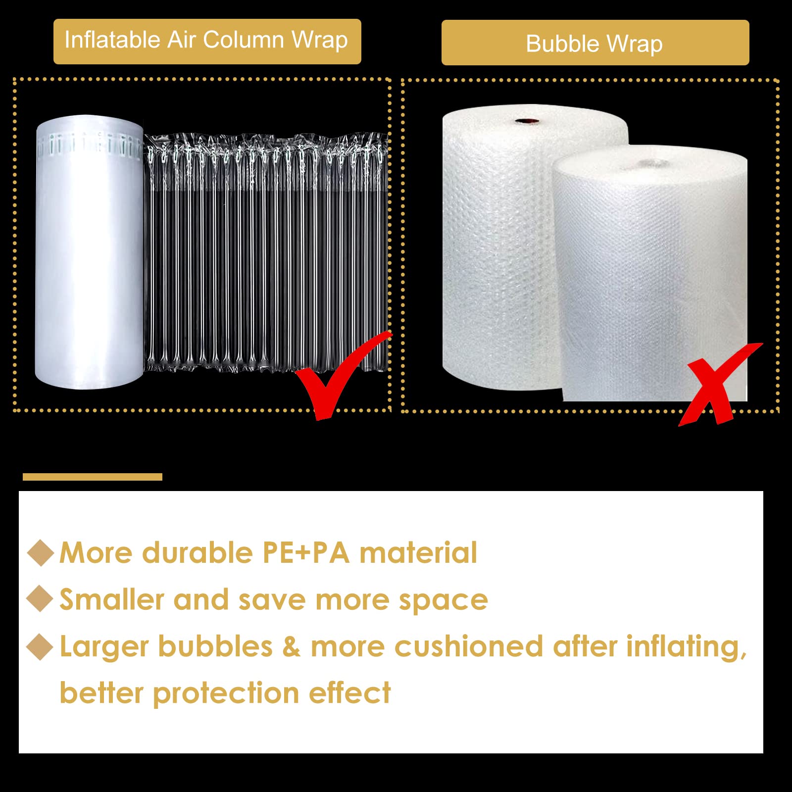 13.7 Inch x 164 Feet Large Bubble Wrap Roll for Packaging, Moving & Shipping - Inflatable Air Column Cushioning with Free Pump - Perfect for Protecting Wine Bottles, Fragile Items & Electronics During Transport