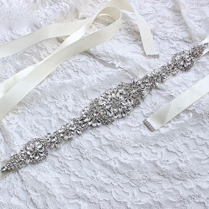 Lilian Silver Crystal Bridal Belt - Elegant Wedding Sash for Bride, Bridesmaids & Prom - Perfect for Weddings, Formal Events & Special Occasions