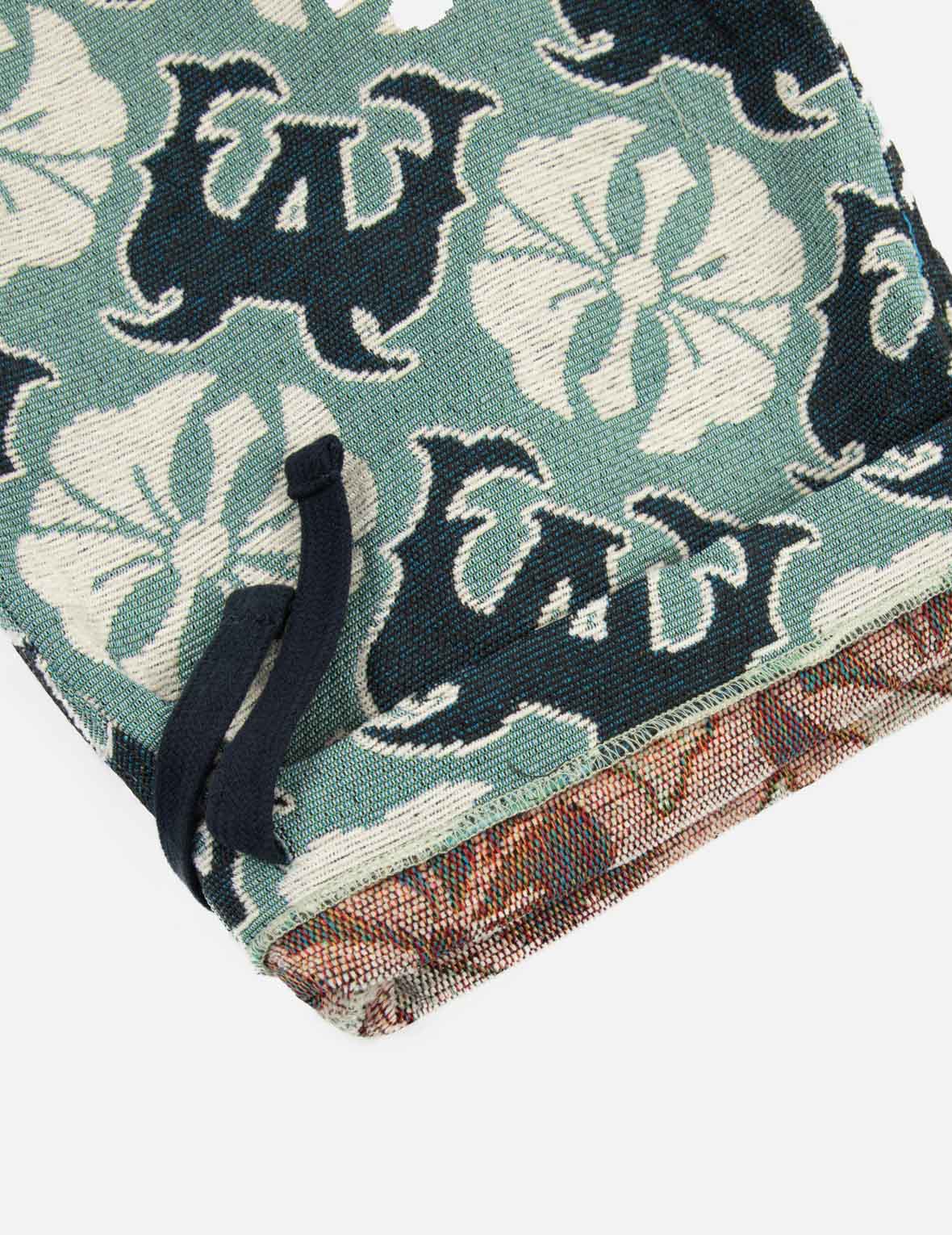 Stylish Allover Kamon & Logo Jacquard Wide Leg Cargo Pants for Women | Vintage Tapestry Design | Perfect for Casual Outings, Streetwear Fashion & Boho Chic Looks