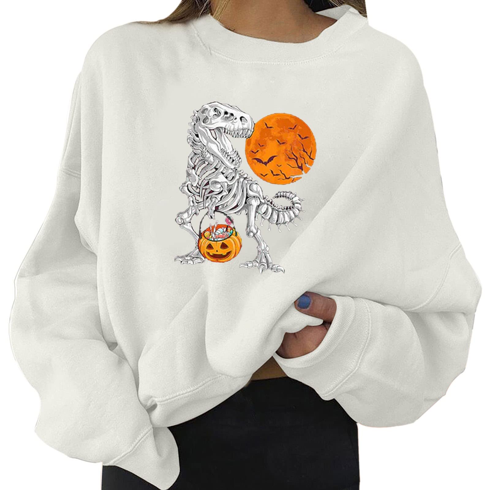 Women's Halloween Print Sweatshirt - Long Sleeve Pullover Loose Fit Casual Top for Fall & Winter | Cozy Lounge Wear, Pumpkin Party Outfit, Spooky Season Fashion