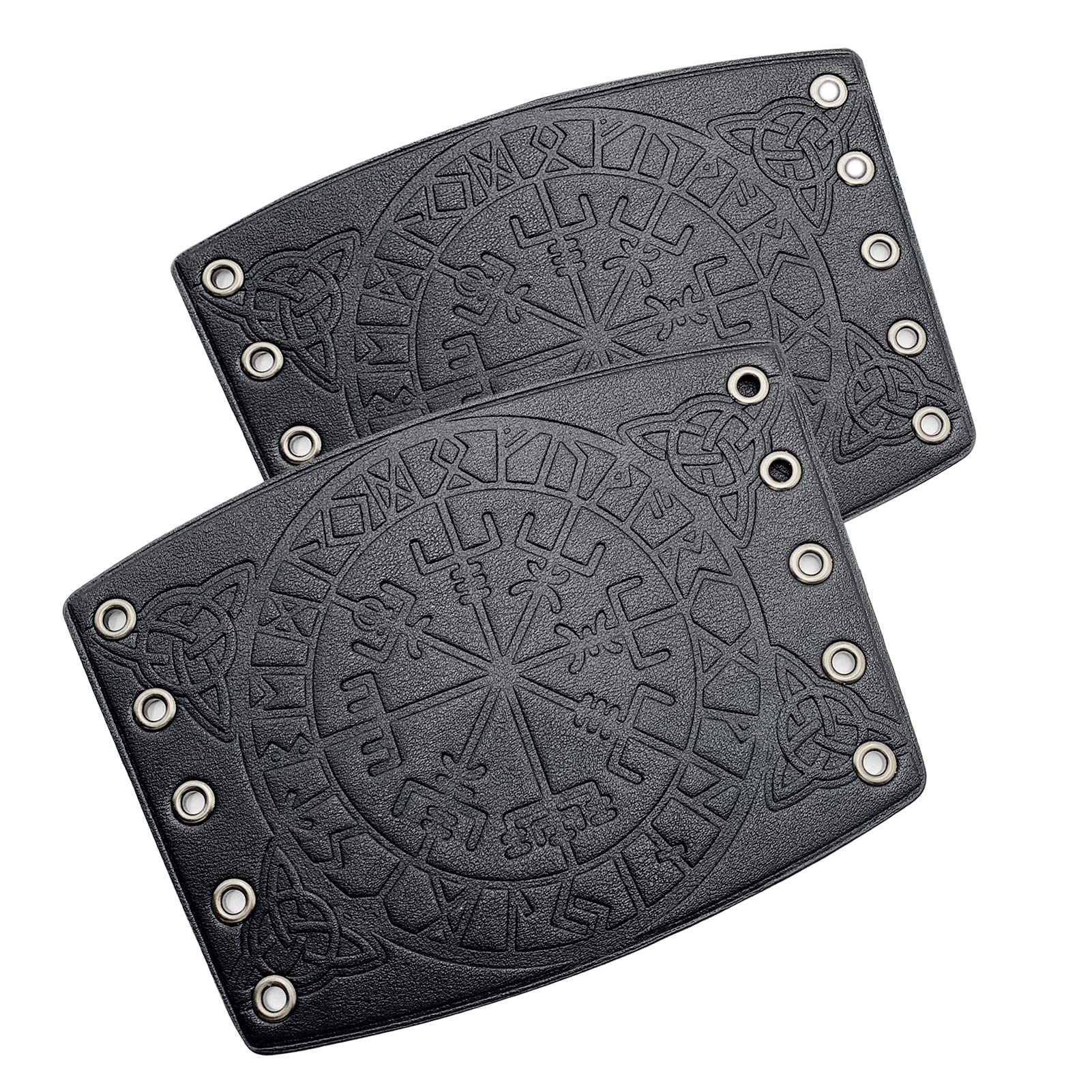 Viking Leather Bracers - Medieval Knight Armor Guards, LARP PU Leather Gauntlet, Embossed Armor Wristband for Cosplay, Renaissance Fairs & Historical Reenactments