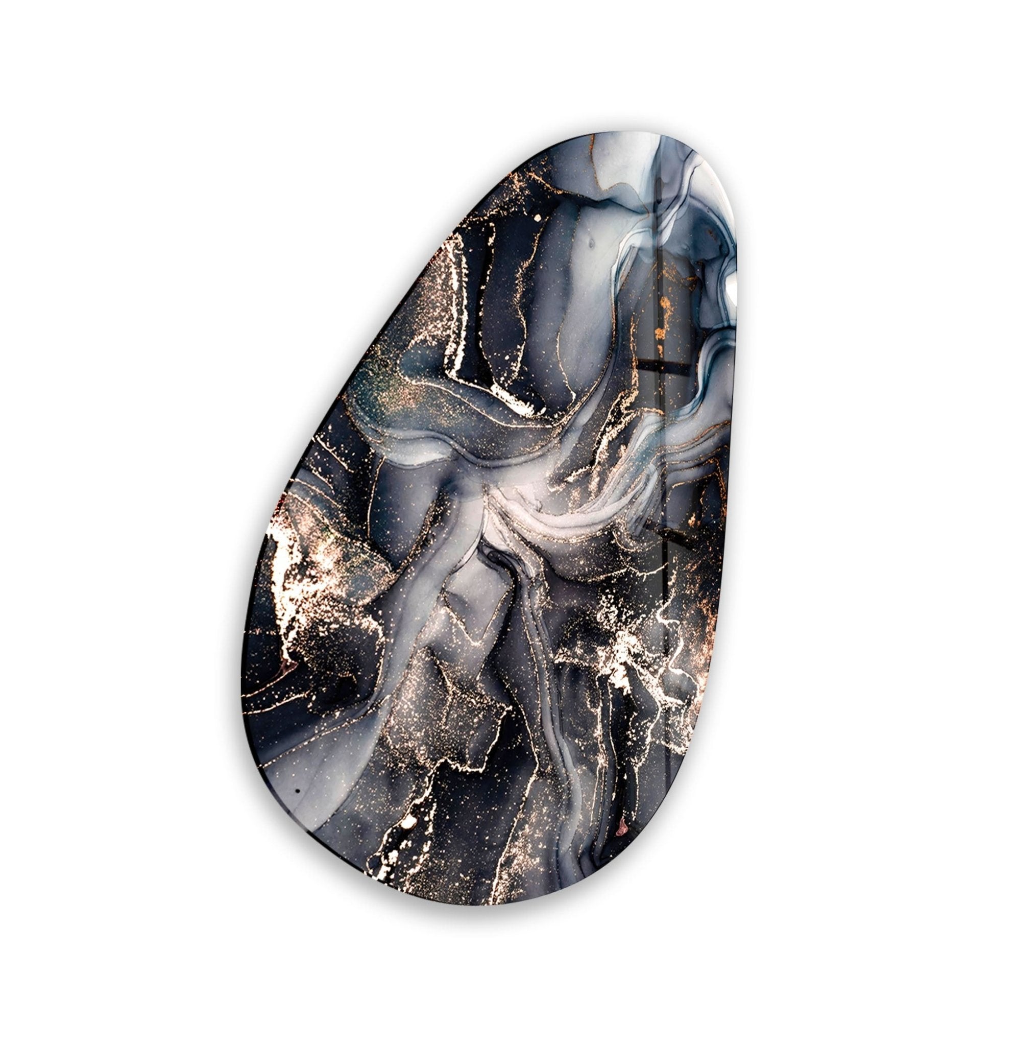 Asymmetrical Oval Black Grey Marble Glass Wall Art - Modern Abstract Home Decor for Living Room, Bedroom & Office