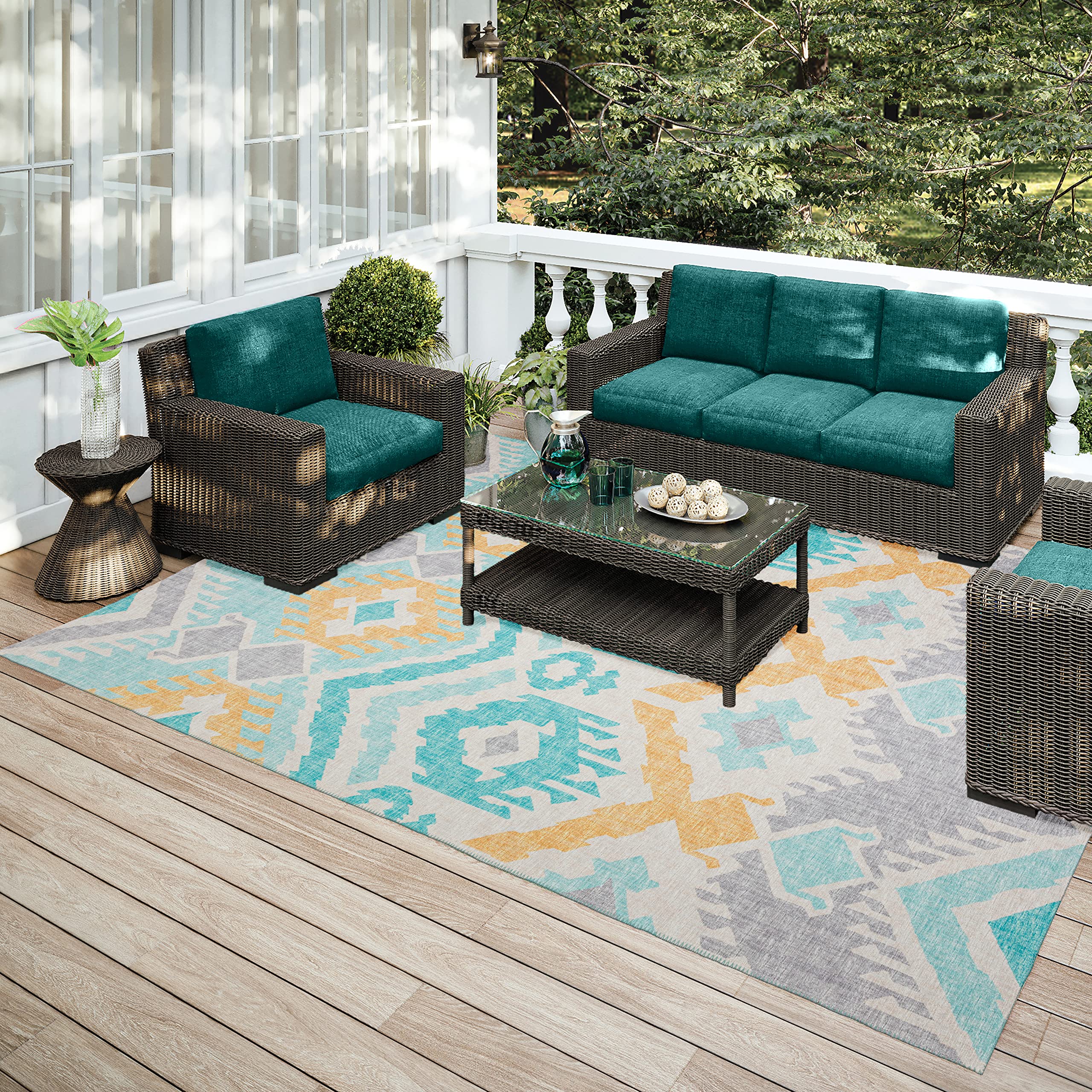 Addison Rugs Yuma AYU32 Aqua 9' x 12' Area Rug - Soft Modern Boho Chic Living Room Carpet for Bedroom, Dining Room & Home Decor