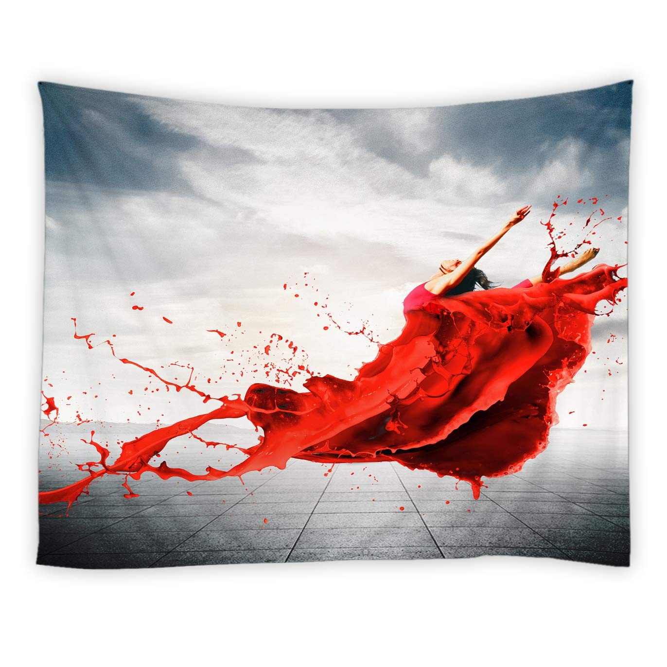 Abstract Ballet Dancer Wall Tapestry - Splashing Ink Art Decor for Bedroom, Living Room & Dorm - 90x71 Inch Red Polyester Fabric Hanging - Perfect for Dance Studio, Boho Home & Gift Ideas