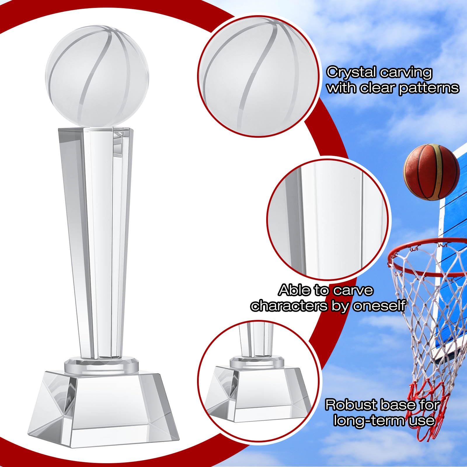 2 Pack 9x2.8 Inch Crystal Glass Trophy Award with Gift Box - Large Sports Trophy for Basketball Tournament, Office Desk Decor & Paperweight - Perfect for Awards Ceremony, Corporate Recognition, and Home Display