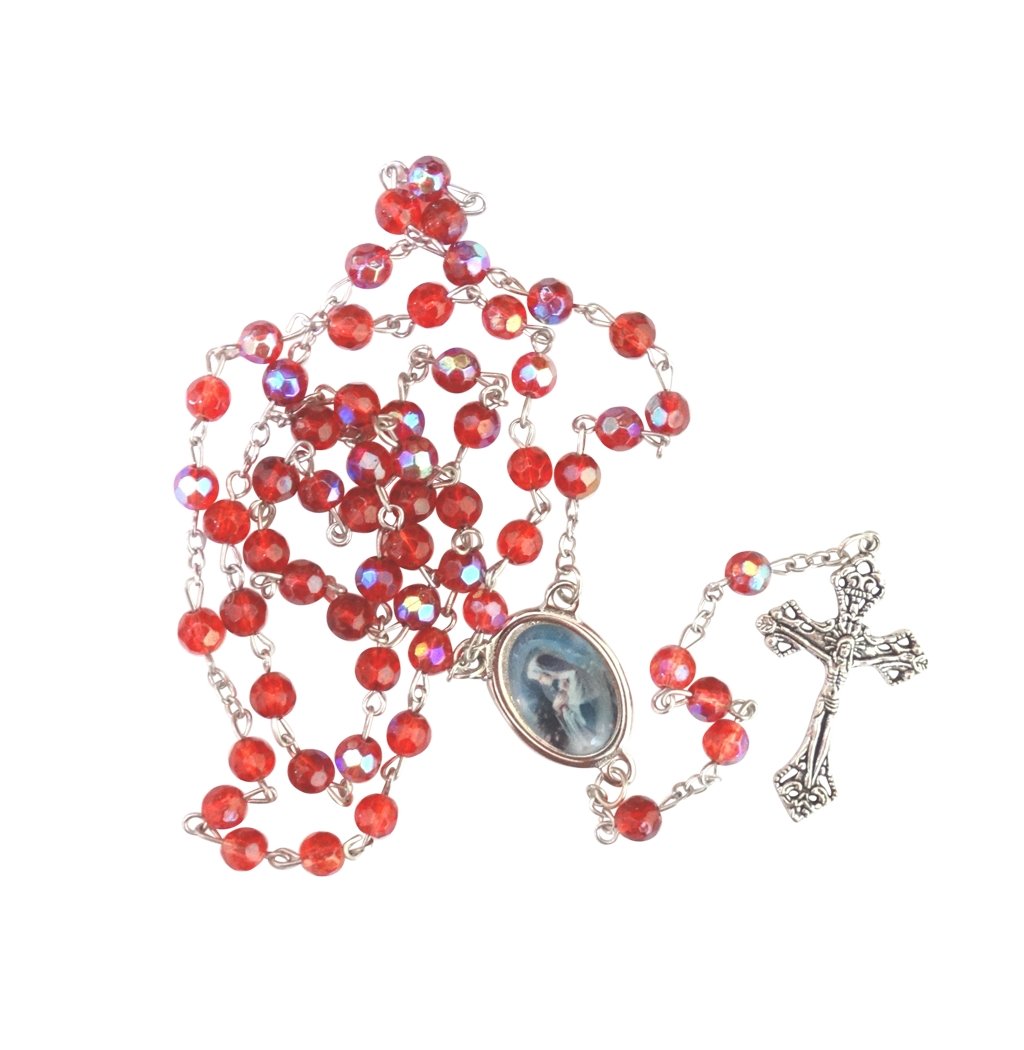 Mystic Rose Rosa Mistica 2 Prayer Candles - Bilingual English/Spanish Prayer Candles with Red Crystal Rosary Beads - Perfect for Home Altars, Religious Ceremonies & Spiritual Meditation