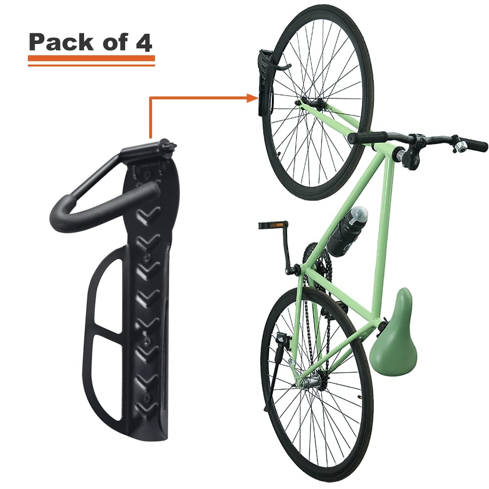 Wallmaster Bike Rack Garage Wall Mount - Heavy Duty 4-Bike Vertical Storage System with Hooks for Indoor Bicycle Organization | Perfect for Garage, Basement & Apartment Cycling Gear Storage